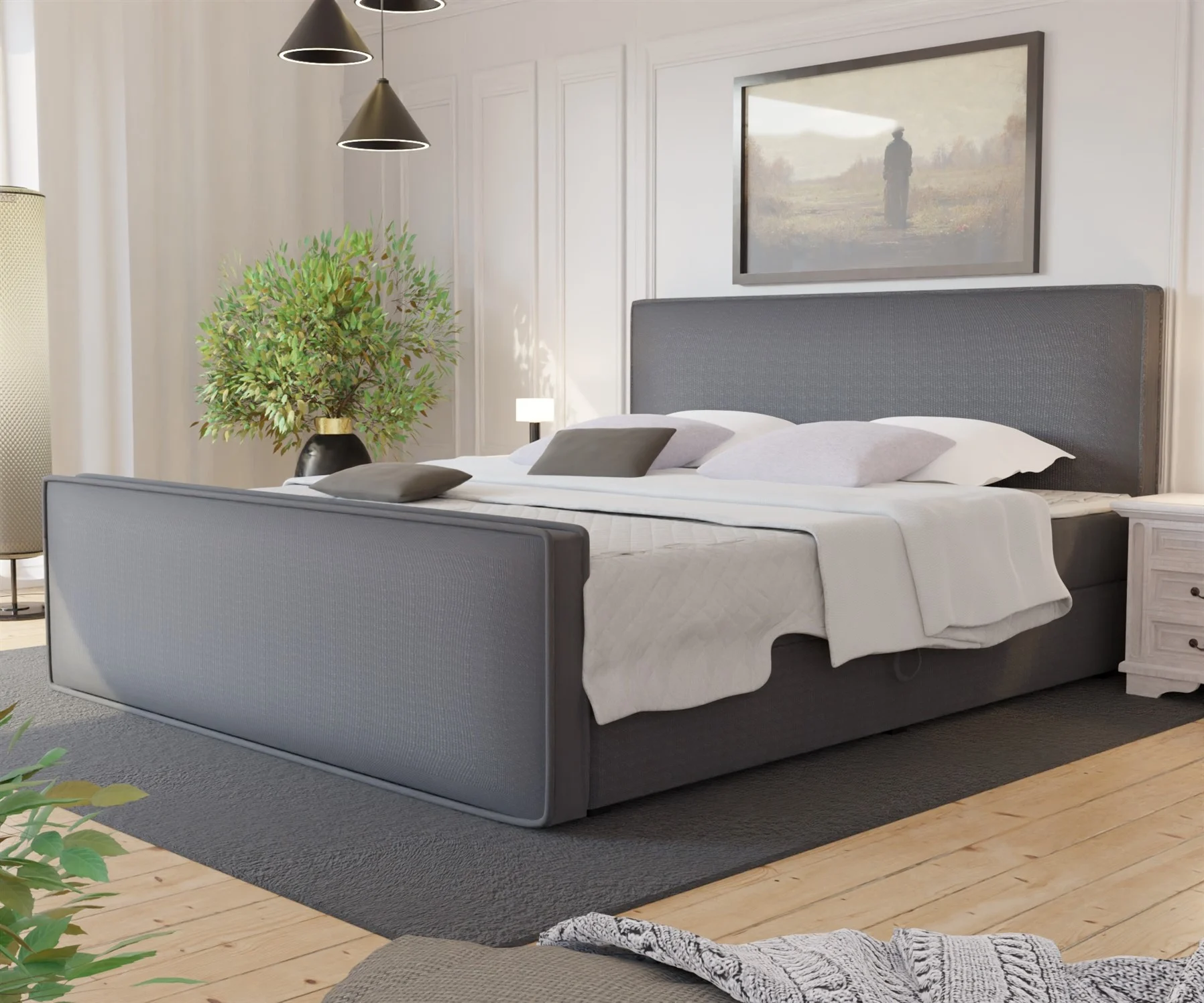 Boxspringbett Schlafzimmerbett CELES 120x200cm Stoff Brooklyn Anthrazit - Fun Moebel