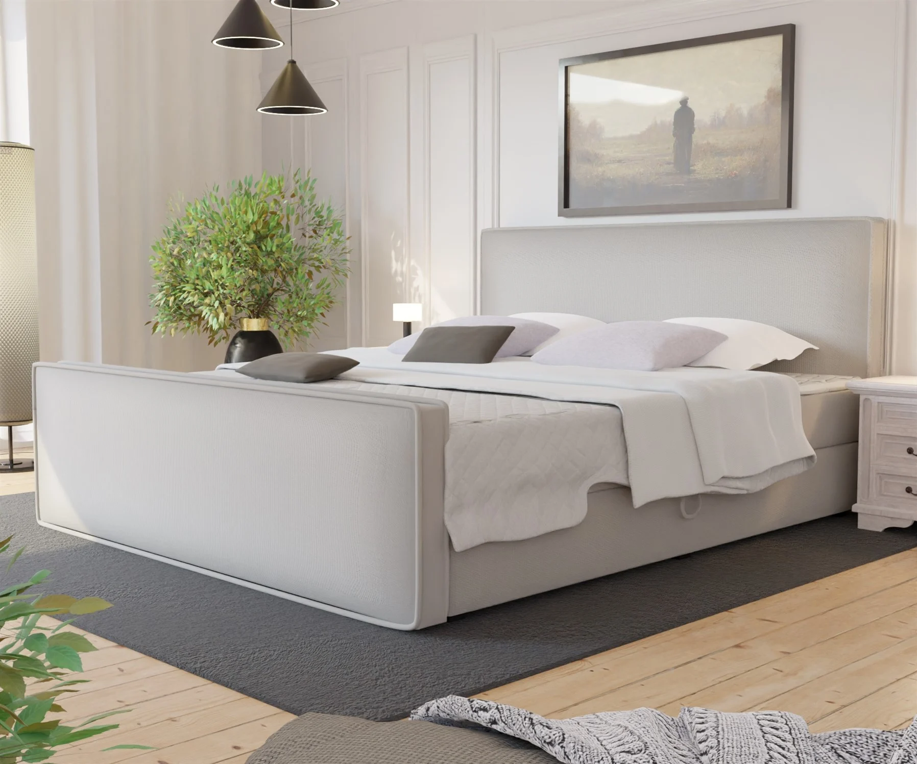 Boxspringbett Schlafzimmerbett CELES 120x200cm Stoff Brooklyn Pearl - Fun Moebel