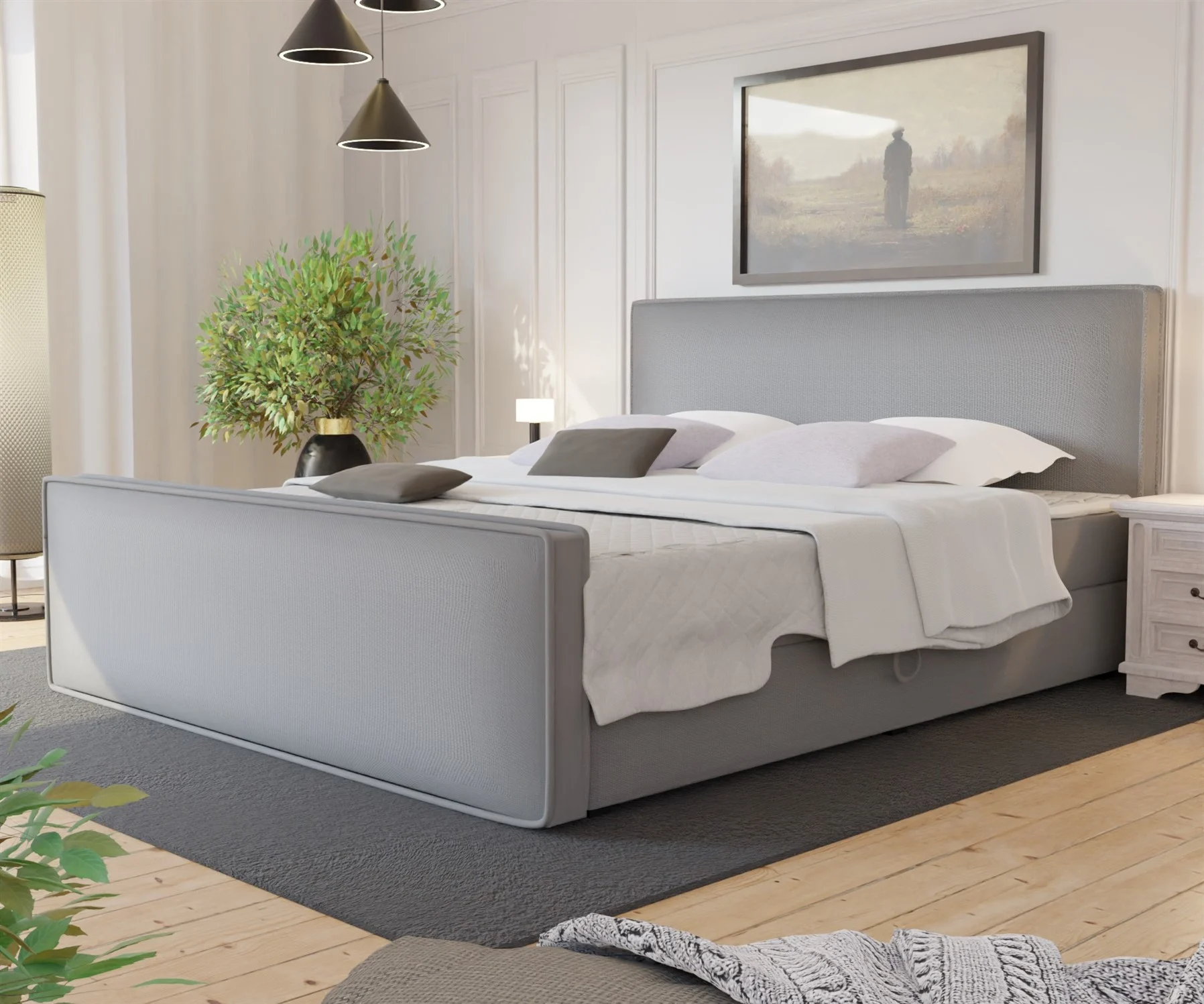 Boxspringbett Schlafzimmerbett CELES 120x200cm Stoff Brooklyn Zementgrau - Fun Moebel