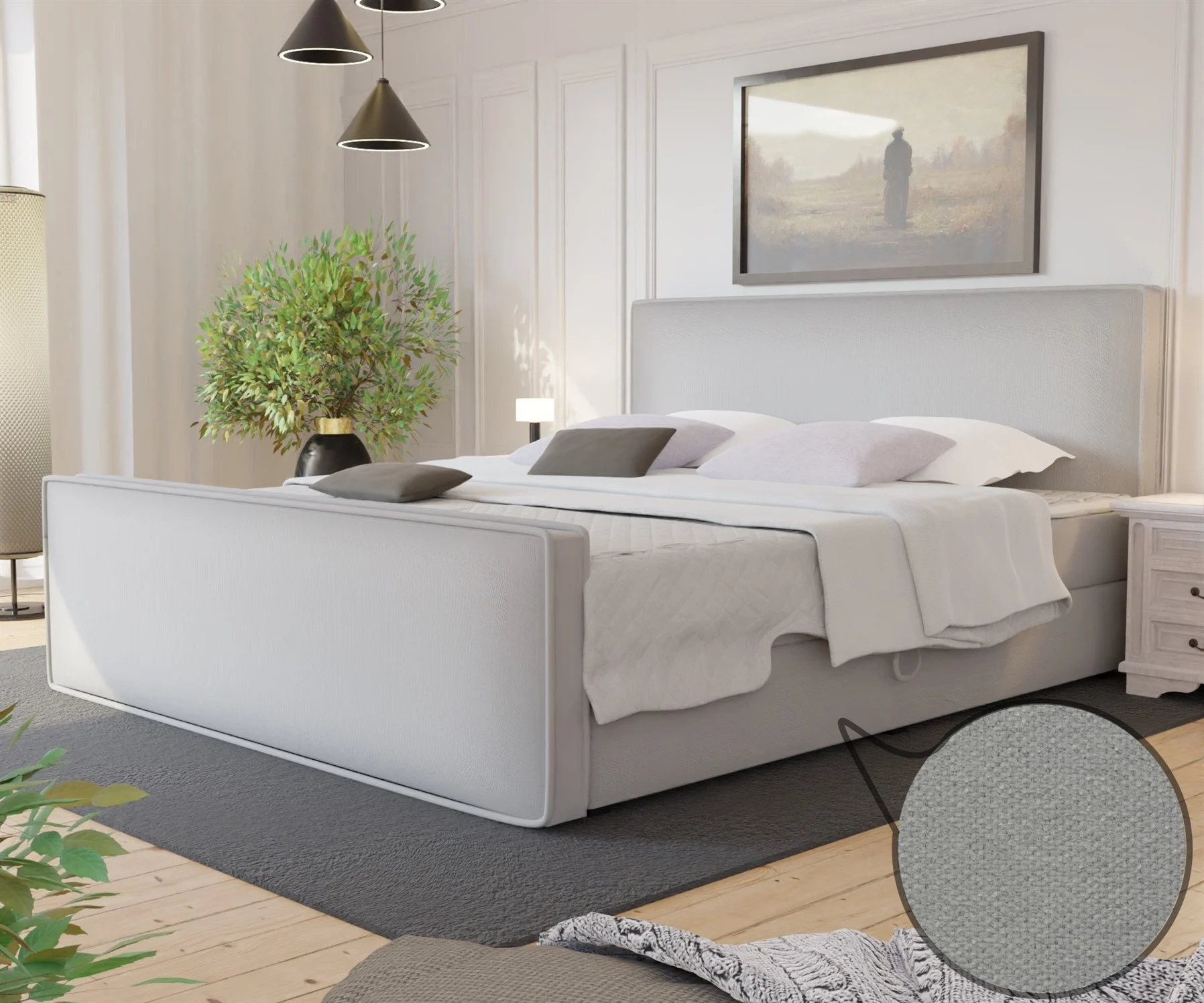 Boxspringbett Schlafzimmerbett CELES 160x200cm Stoff Brooklyn Silbergrau Hell - Fun Moebel