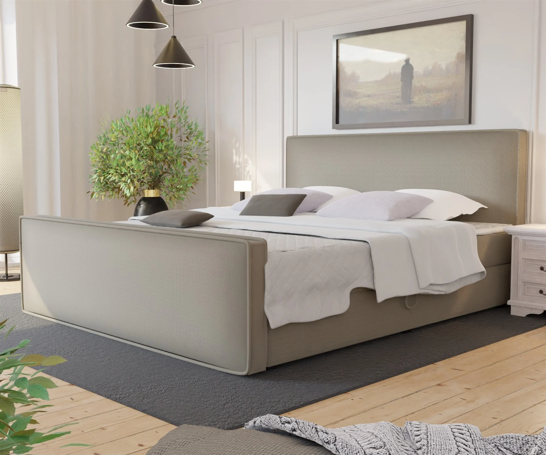 Boxspringbett Schlafzimmerbett CELES 140x200cm Stoff Brooklyn Sand - Fun Moebel