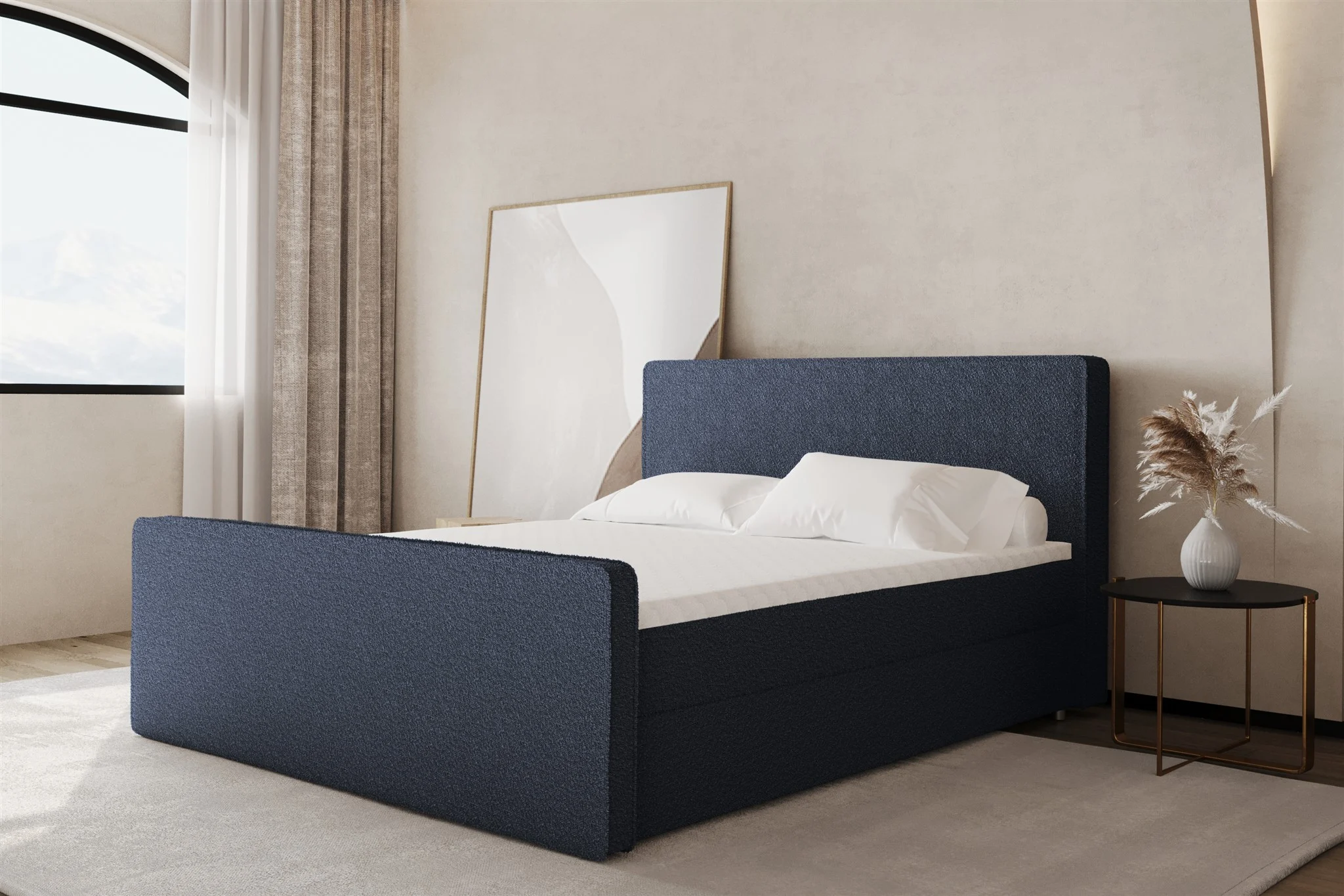 Boxspringbett Schlafzimmerbett CELES 120x200cm Stoff Ascot Blau - Fun Moebel