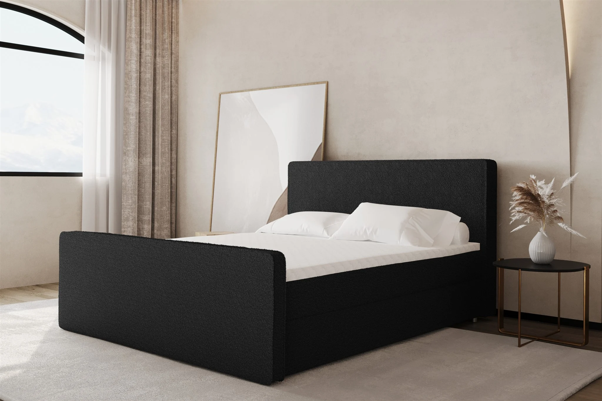 Boxspringbett Schlafzimmerbett CELES 140x220cm Stoff Ascot Schwarz - Fun Moebel