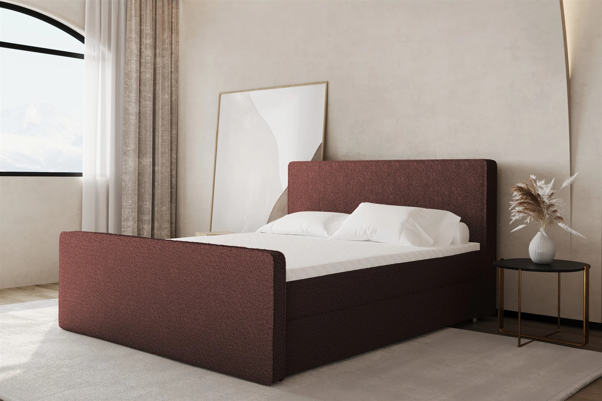 Boxspringbett Schlafzimmerbett CELES 120x220cm Stoff Ascot Rotbraun - Fun Moebel