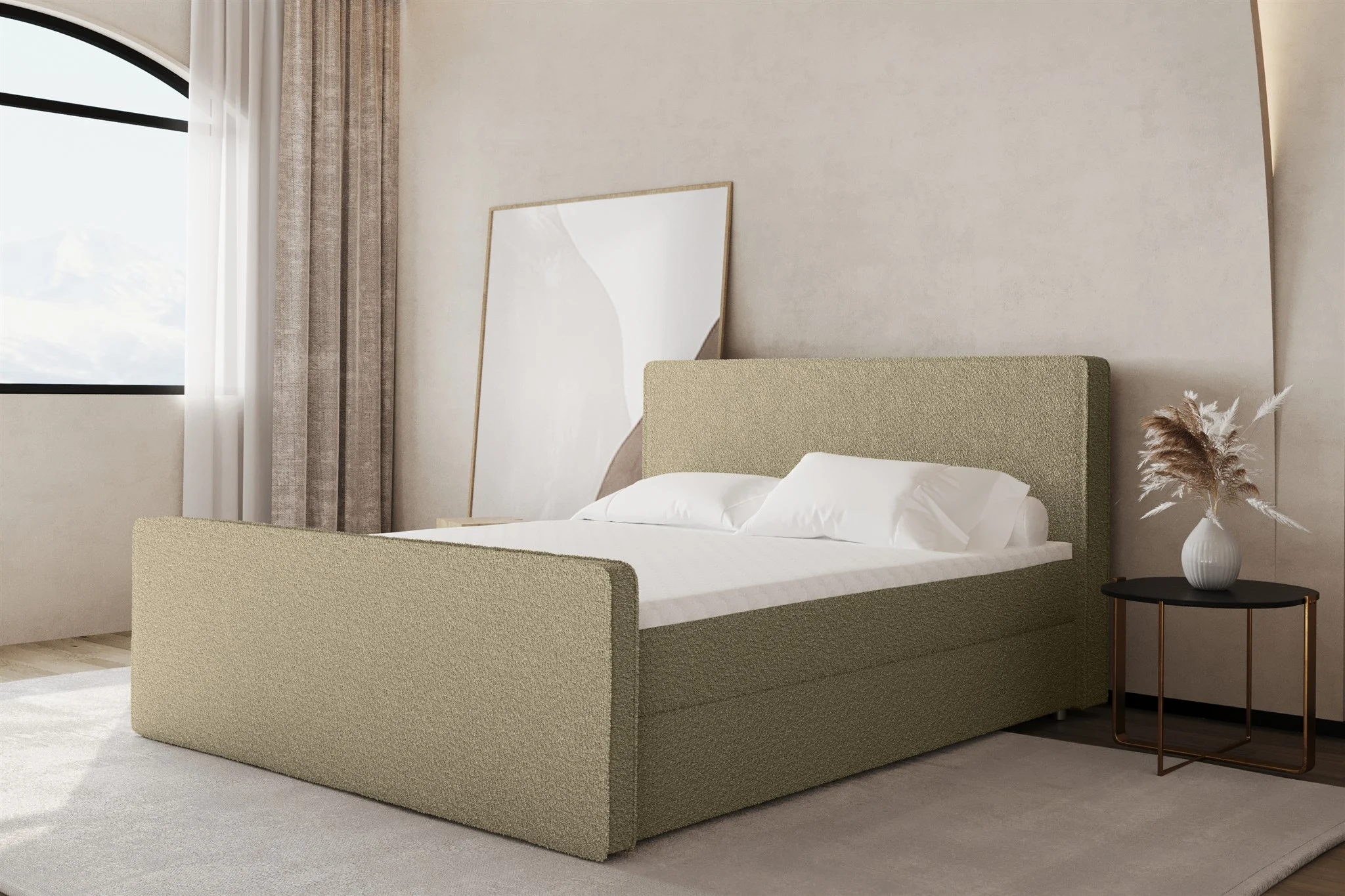 Boxspringbett Schlafzimmerbett CELES 120x220cm Stoff Ascot Champagner - Fun Moebel