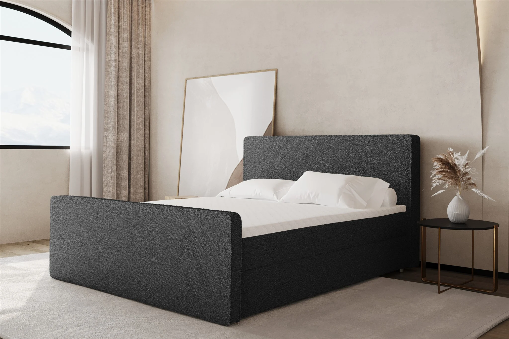 Boxspringbett Schlafzimmerbett CELES 140x220cm Stoff Ascot Graphit - Fun Moebel