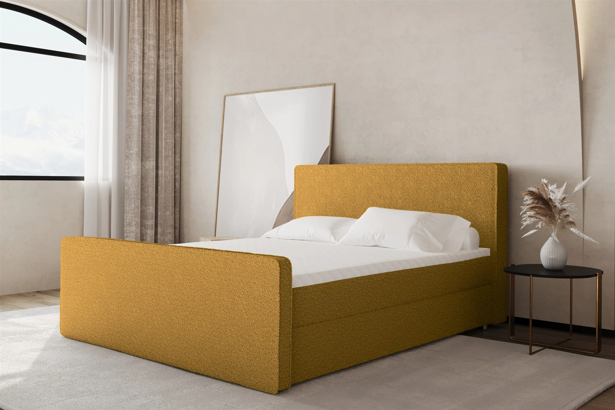 Boxspringbett Schlafzimmerbett CELES 120x220cm Stoff Ascot Senf - Fun Moebel