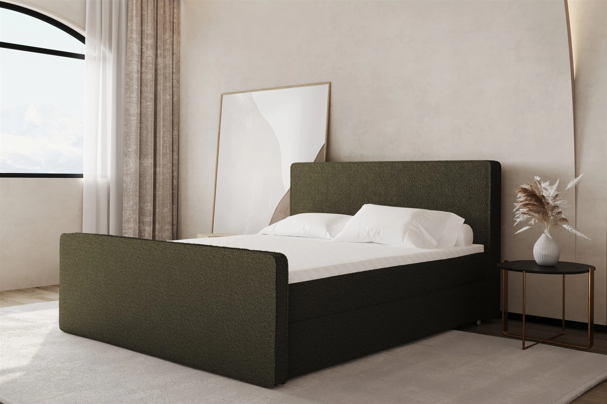 Boxspringbett Schlafzimmerbett CELES 120x220cm Stoff Ascot Olive - Fun Moebel