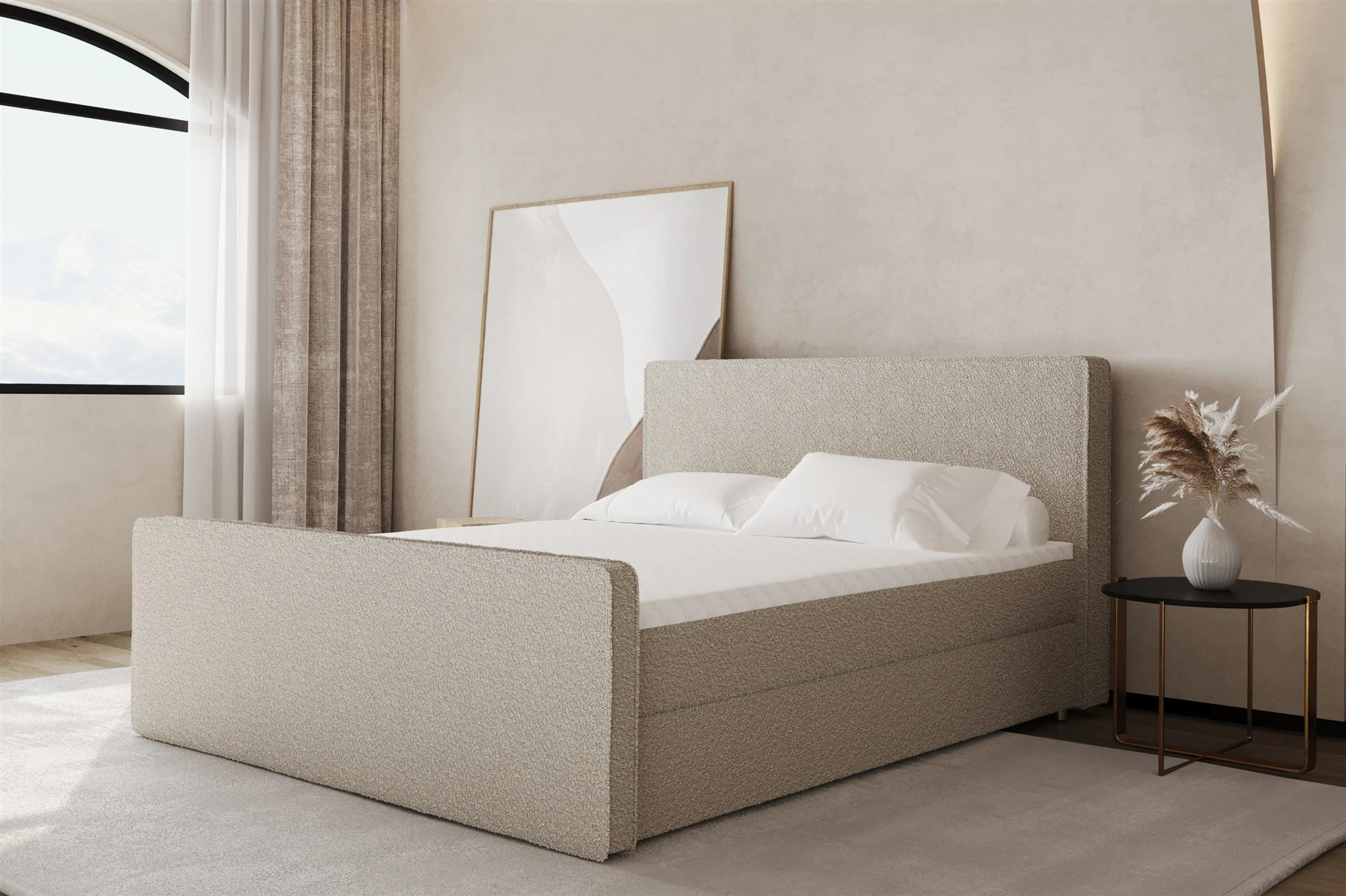 Boxspringbett Schlafzimmerbett CELES 120x220cm Stoff Ascot Beige - Fun Moebel