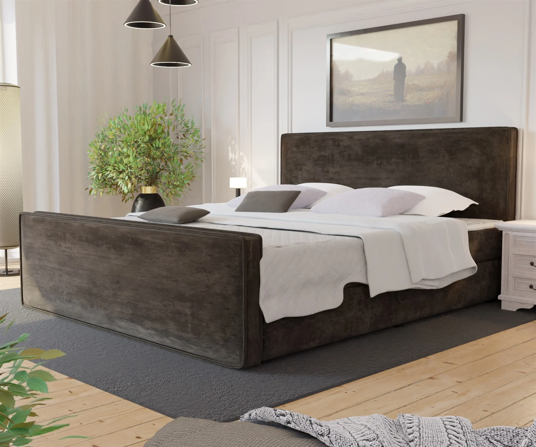 Boxspringbett Schlafzimmerbett CELES 160x200cm Stoff Monolith Braun - Fun Moebel