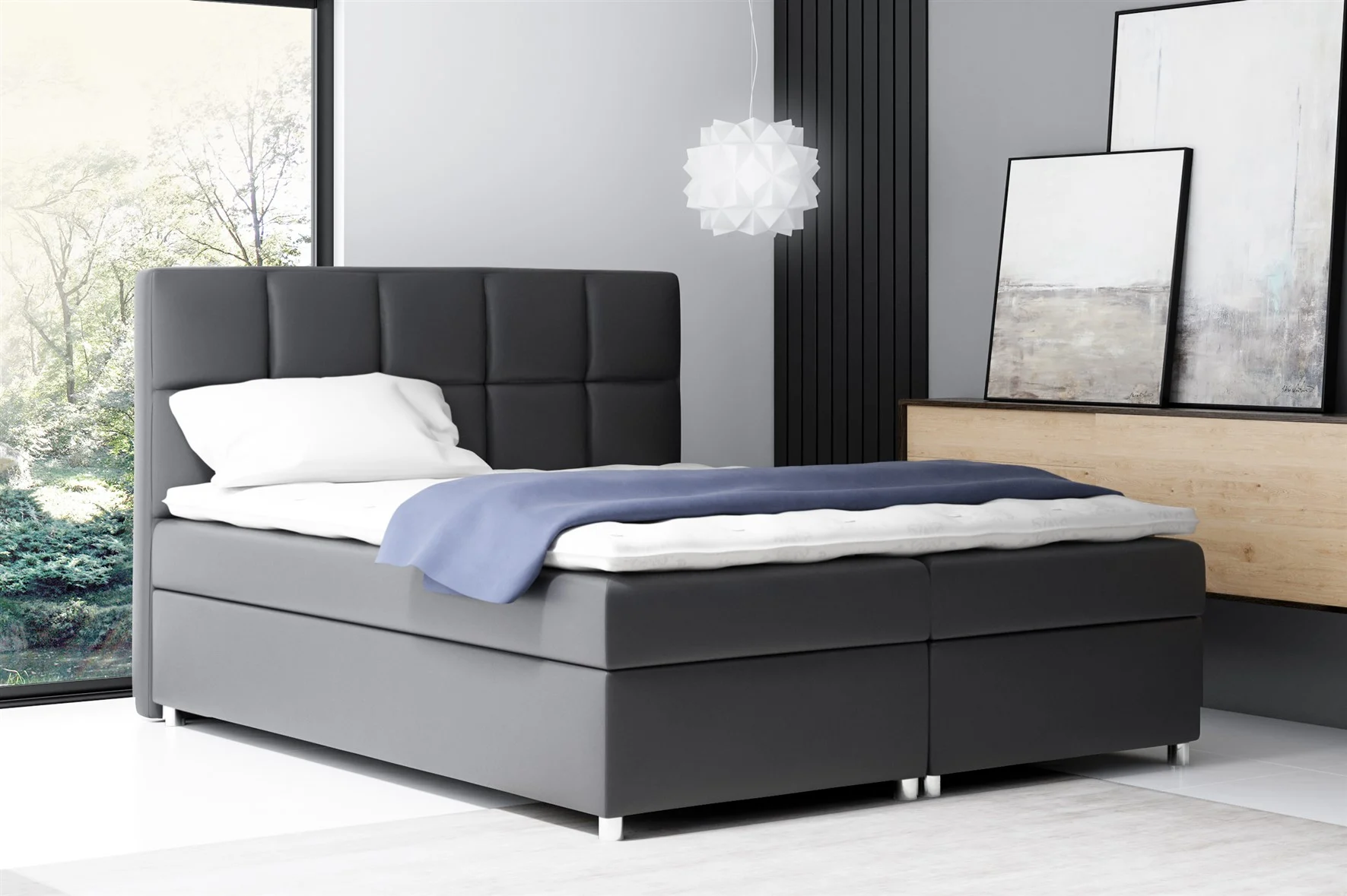 Boxspringbett Schlafzimmerbett CLOE 160x200cm Kunstleder Schwarz - Fun Moebel