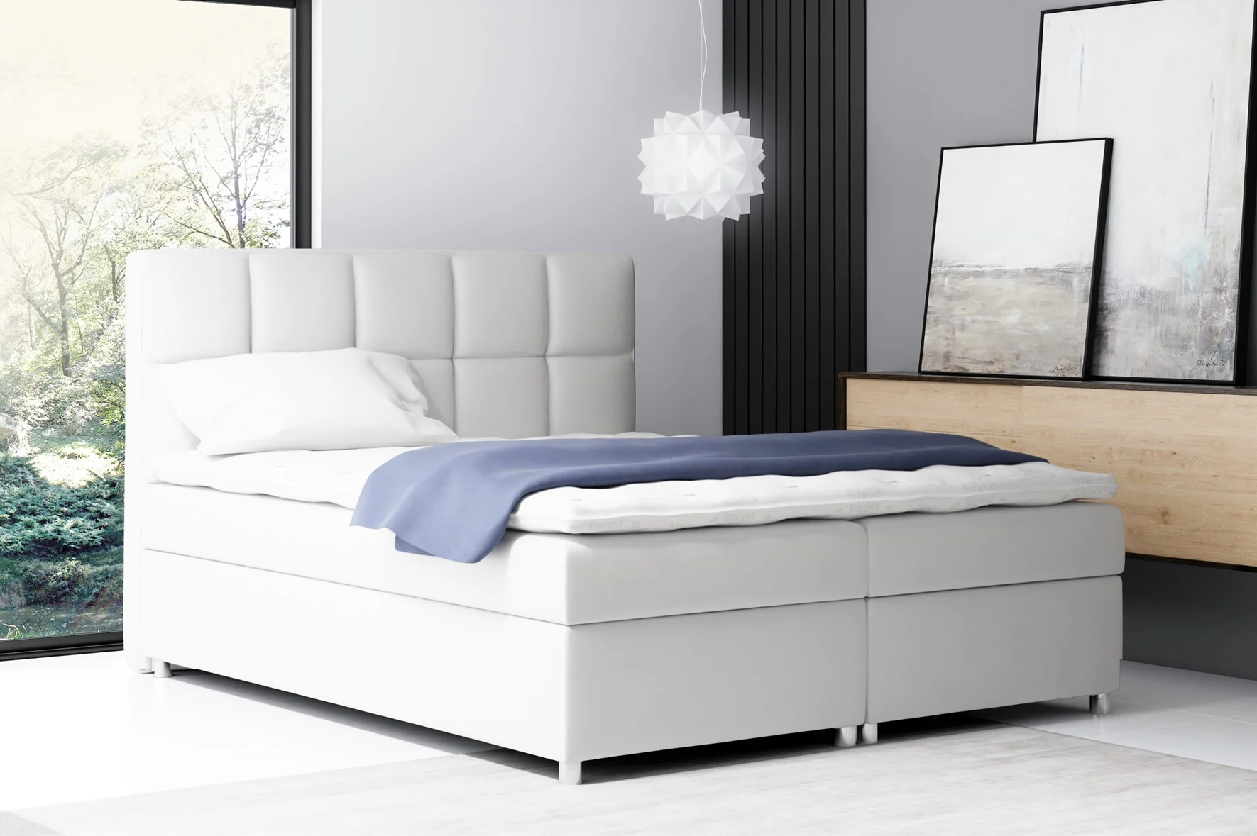 Boxspringbett Schlafzimmerbett CLOE 140x200cm Kunstleder Weiss - Fun Moebel