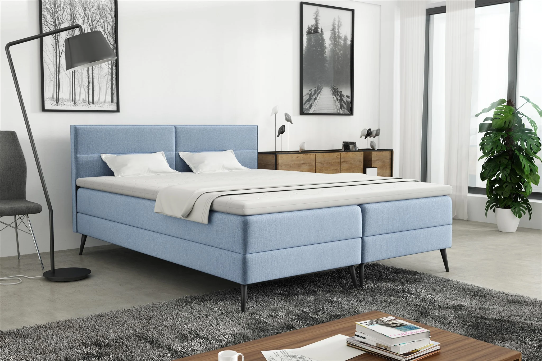 Boxspringbett Schlafzimmerbett CORDOBA 160x200cm Stoff Monolith Sky - Fun Möbel