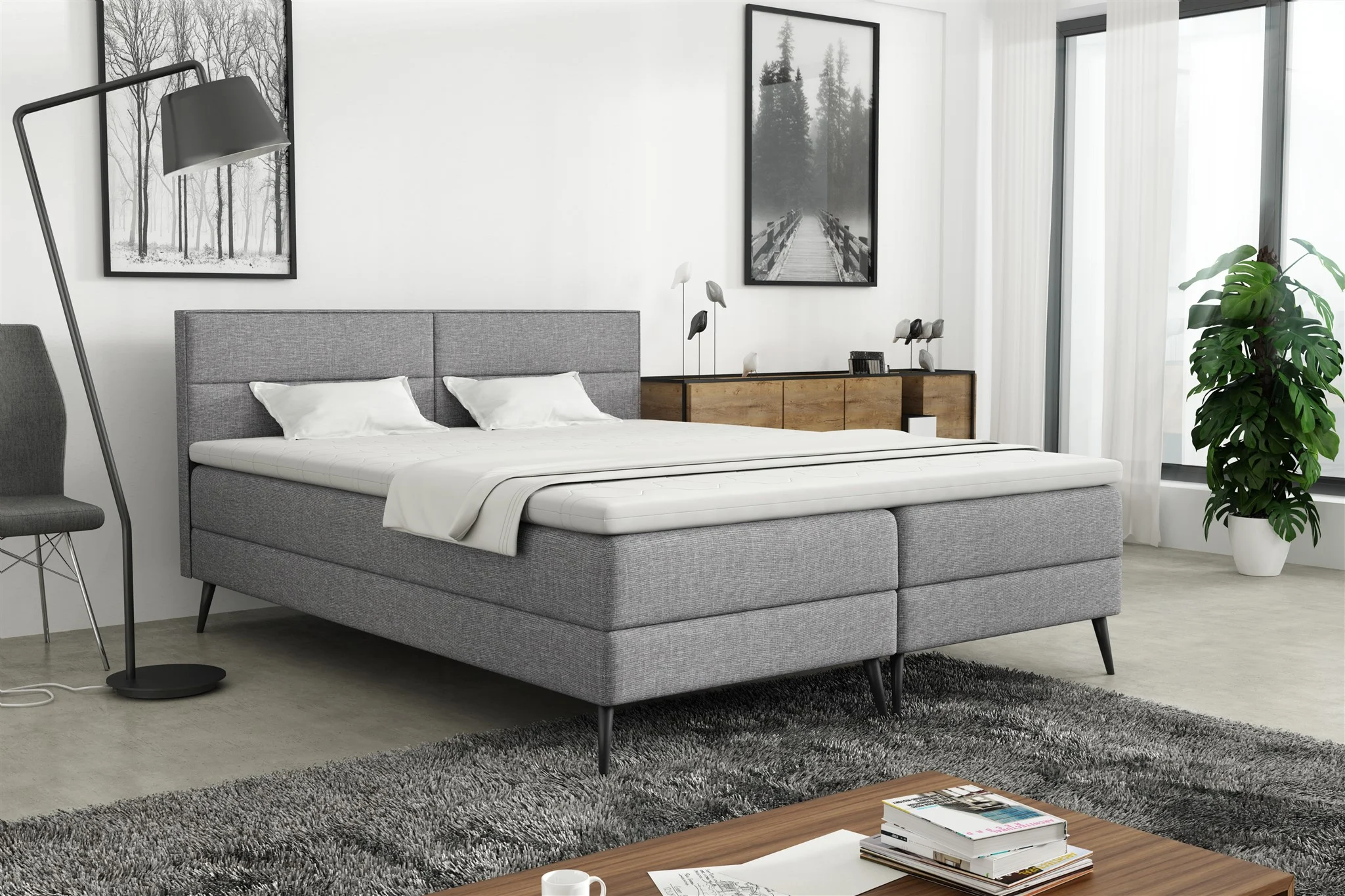 Boxspringbett Schlafzimmerbett CORDOBA 120x200cm Stoff Lux Hellgrau - Fun Möbel