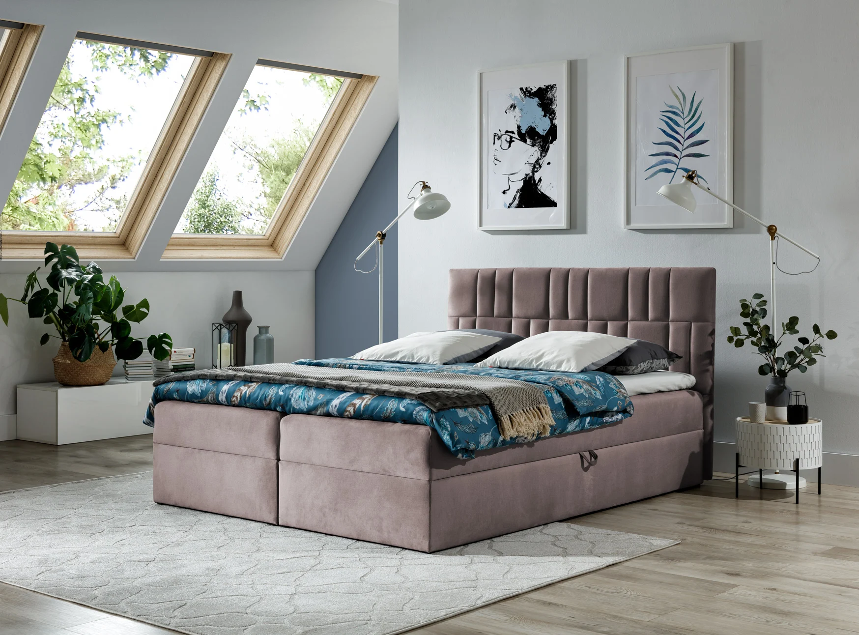 Boxspringbett Schlafzimmerbett CORTEZ 120x200cm Altrosa - Fun Moebel
