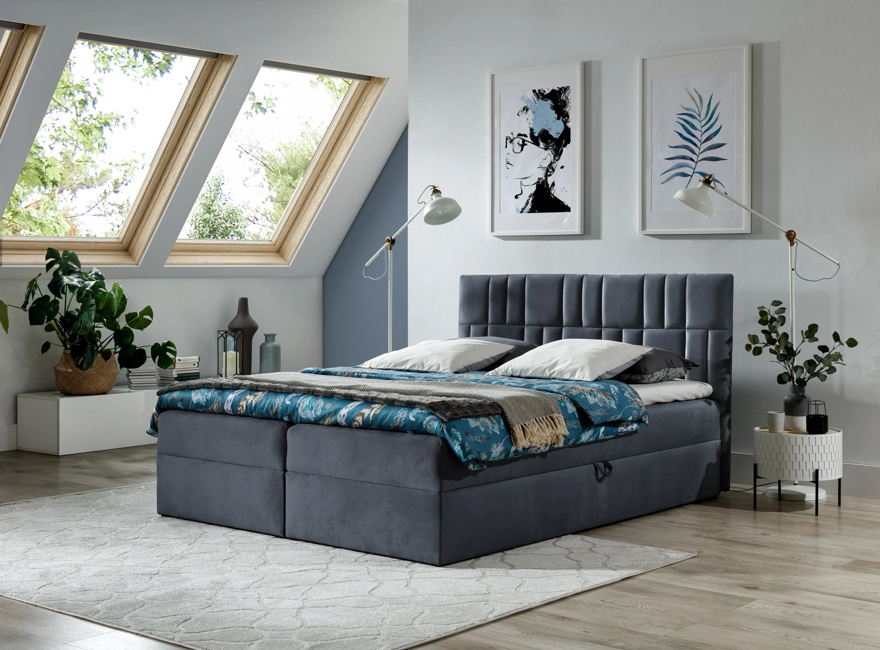 Boxspringbett Schlafzimmerbett CORTEZ 120x200cm Anthrazit - Fun Moebel