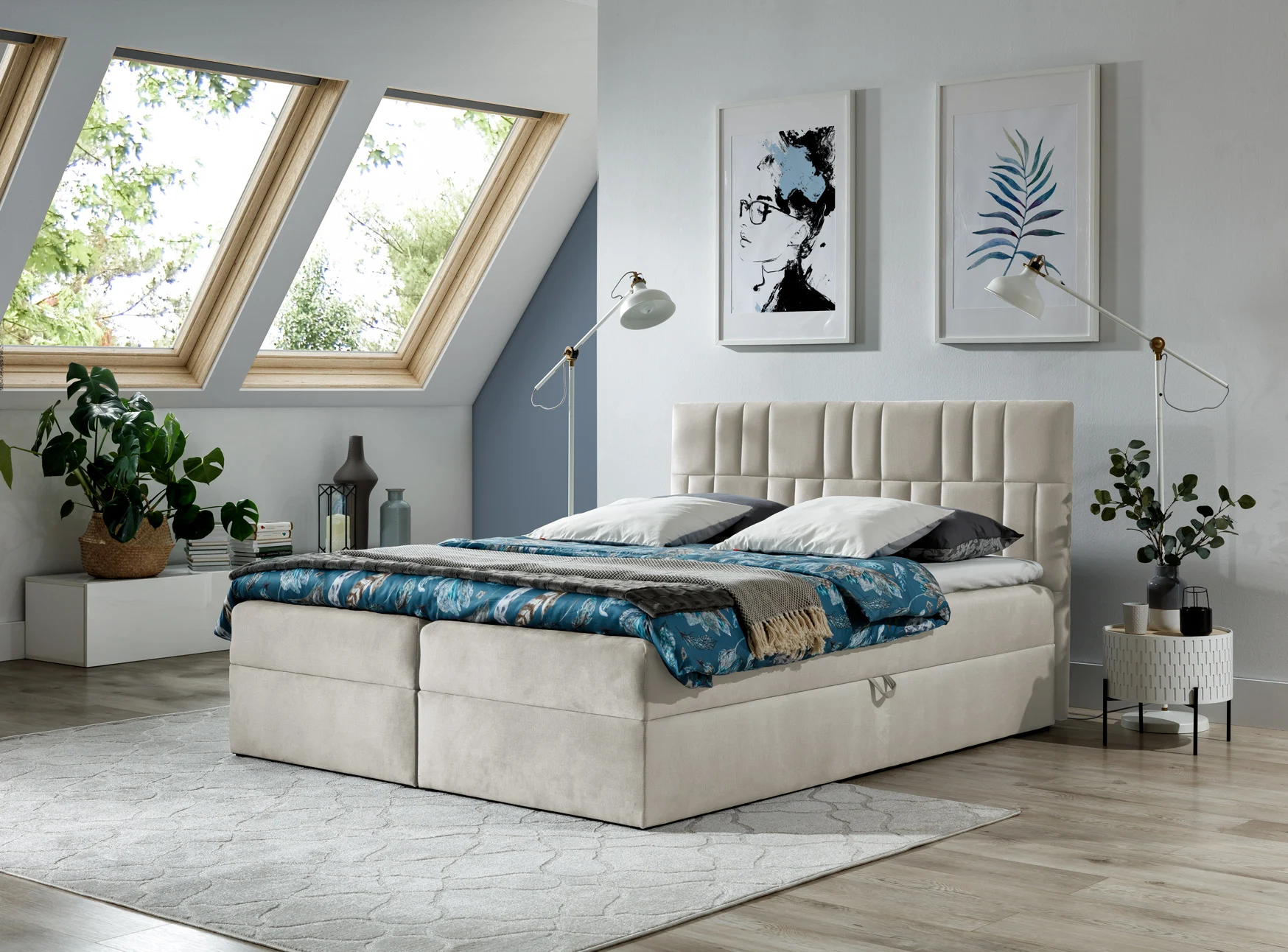 Boxspringbett Schlafzimmerbett CORTEZ 120x200cm Beige - Fun Moebel