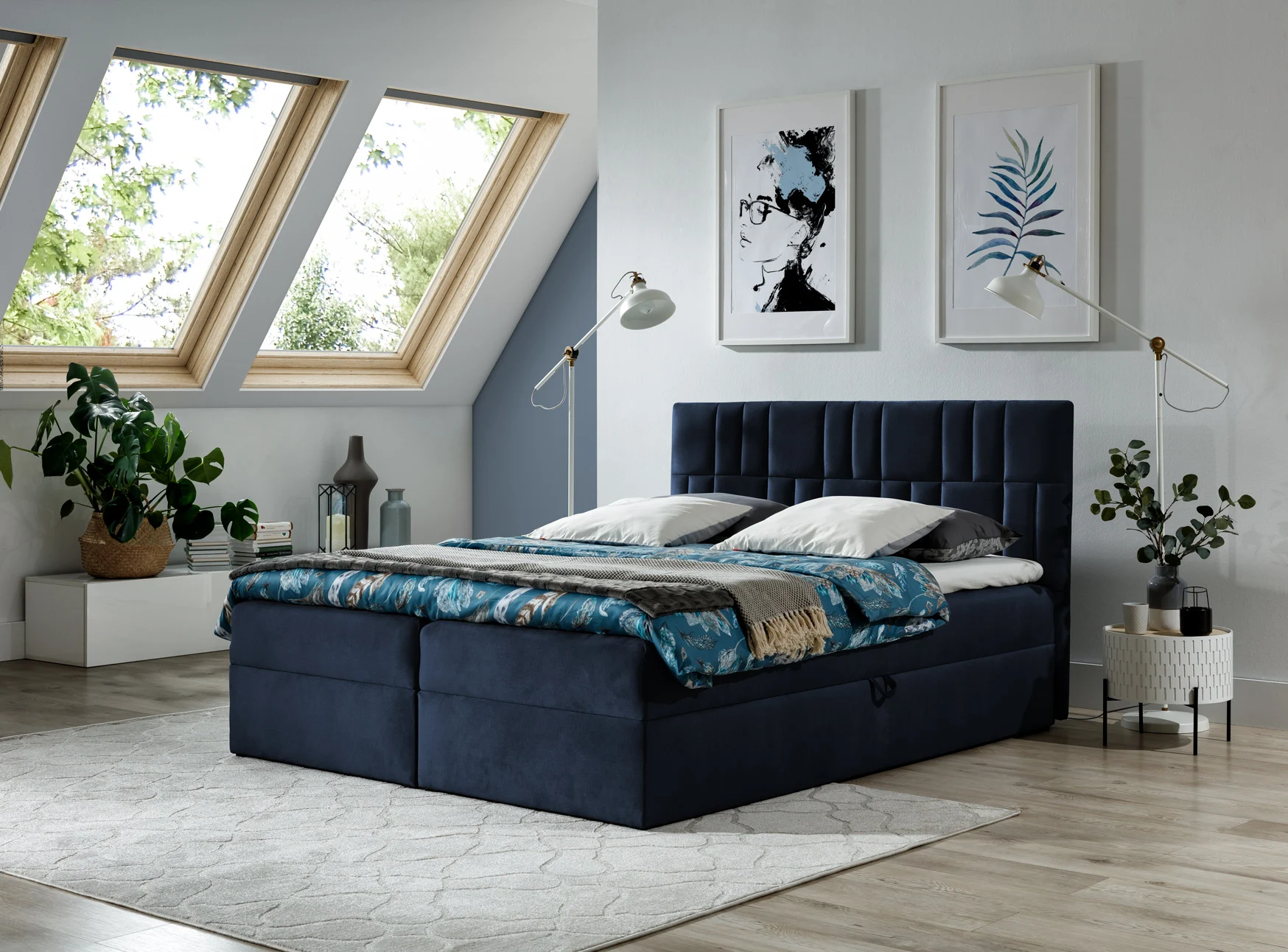Boxspringbett Schlafzimmerbett CORTEZ 120x200cm Dunkelblau - Fun Moebel