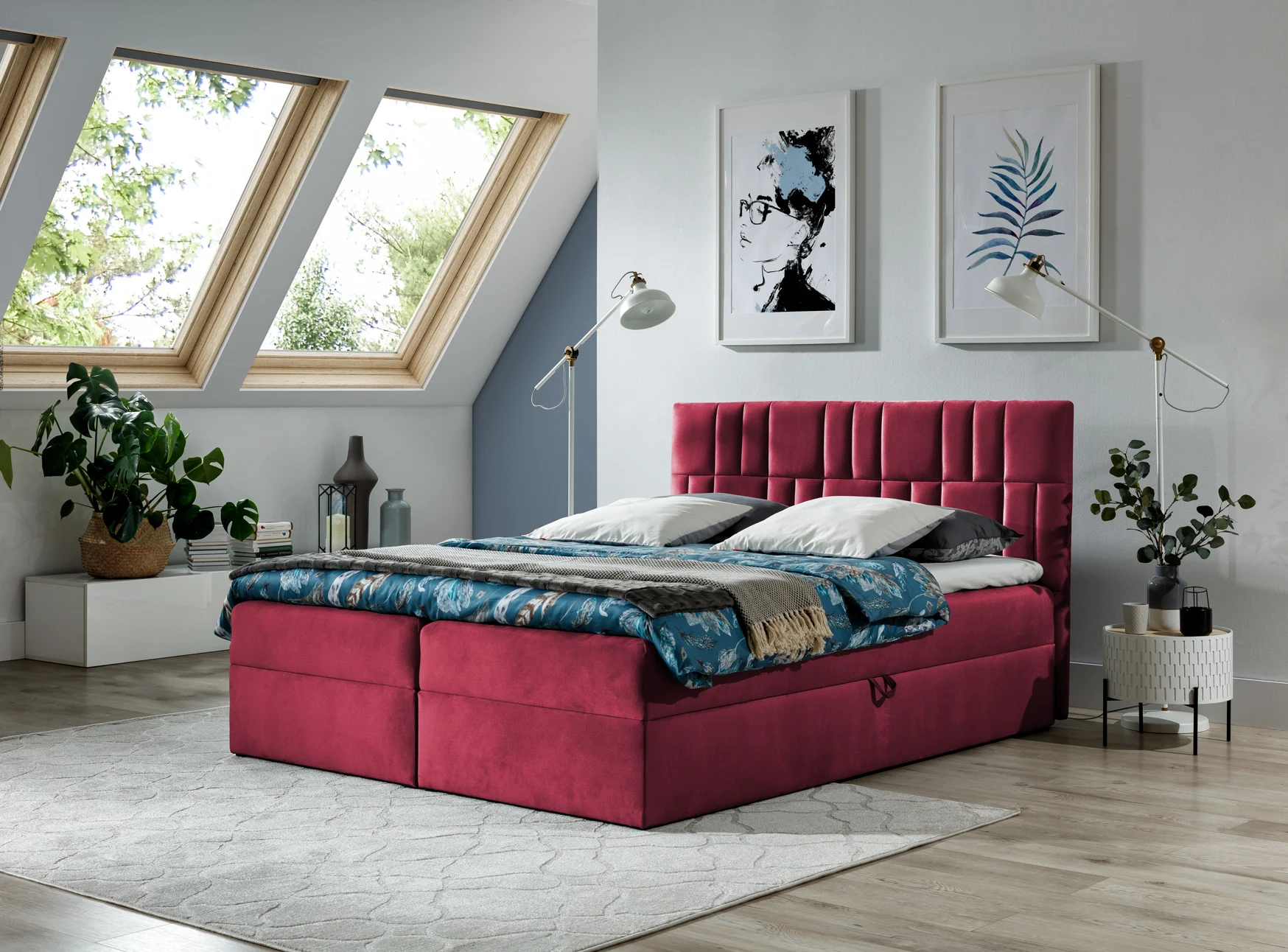 Boxspringbett Schlafzimmerbett CORTEZ 120x200cm Weinrot - Fun Moebel