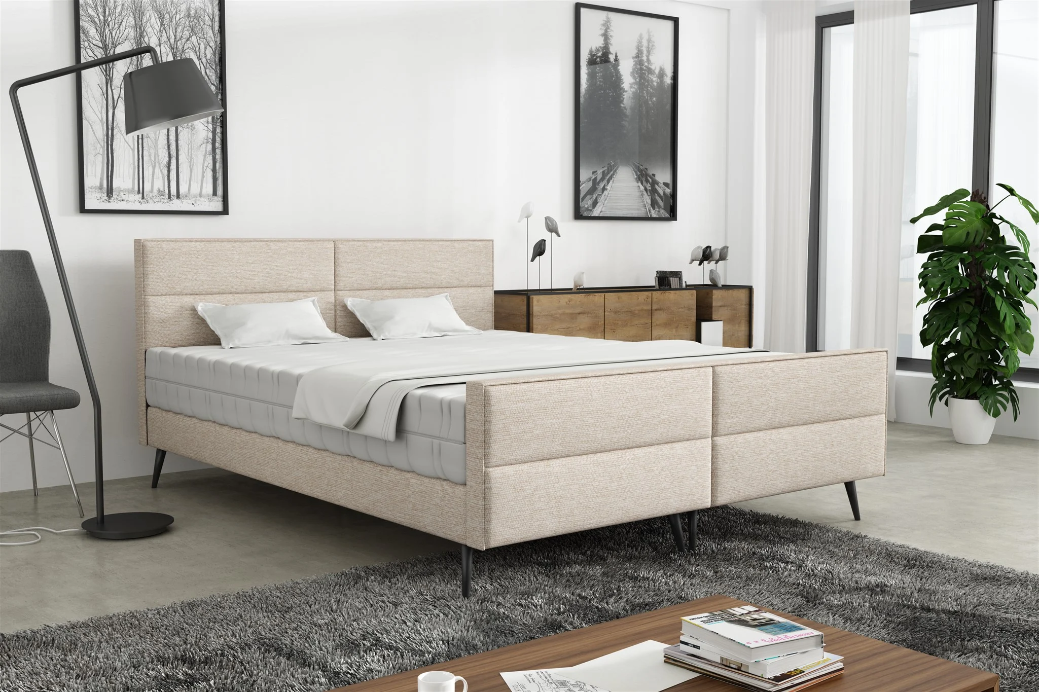 Polsterbett Doppelbett CREMONA 120x200cm Komplettset Stoff Gemma Beige - Fun Möbel