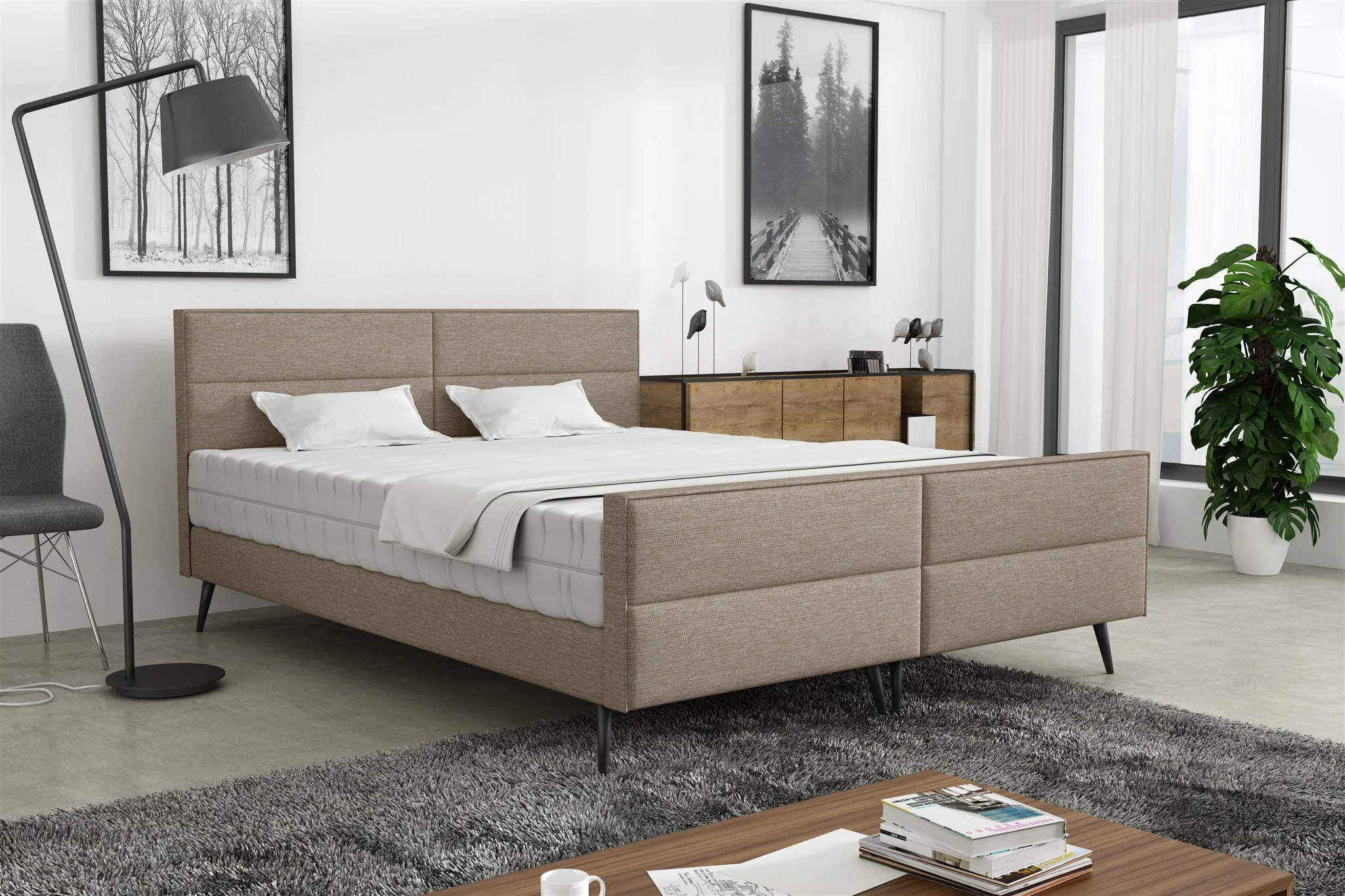 Polsterbett Doppelbett CREMONA 120x200cm Komplettset Stoff Gemma Cappuccino - Fun Möbel