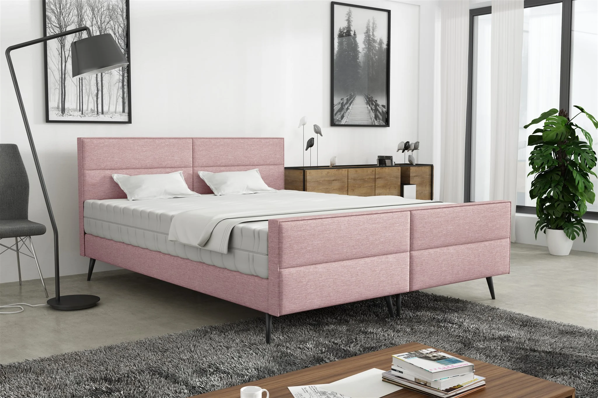 Polsterbett Doppelbett CREMONA 120x200cm Komplettset Stoff Gemma Rosa - Fun Möbel