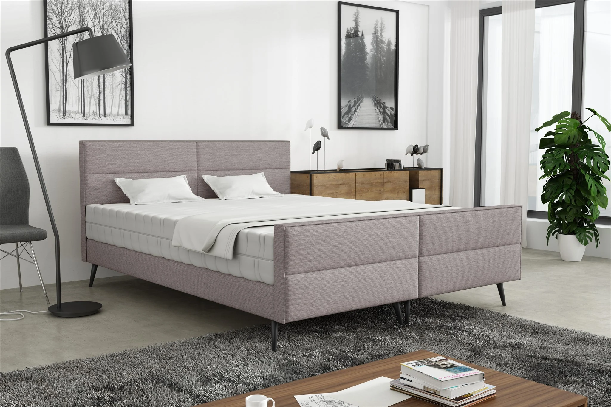 Polsterbett Doppelbett CREMONA 140x200cm Komplettset Stoff Gemma Hellgrau - Fun Möbel