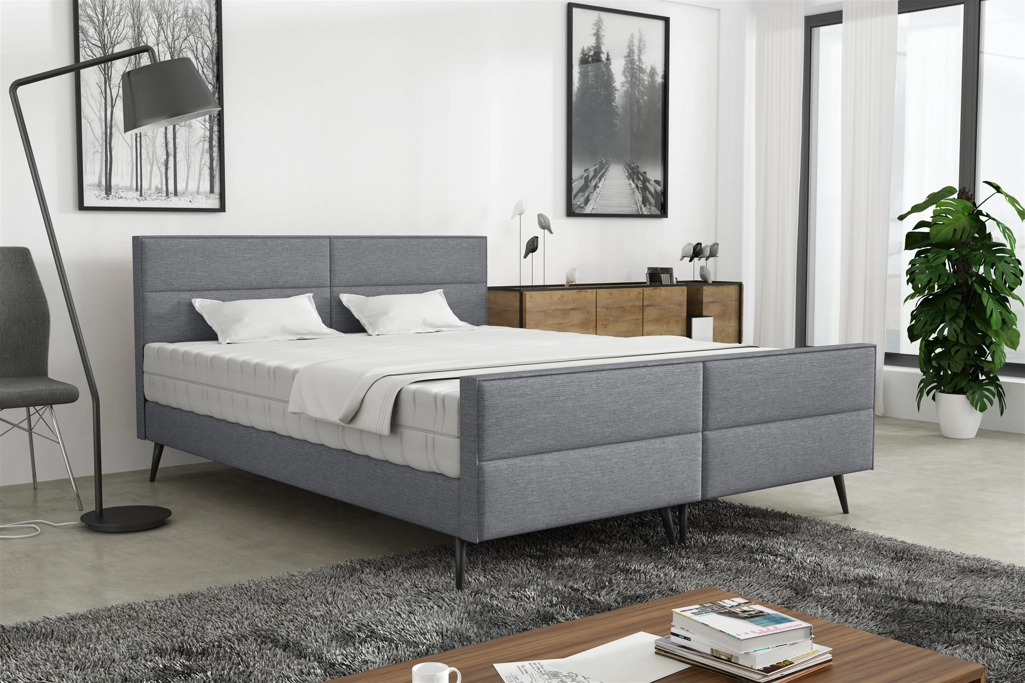 Polsterbett Doppelbett CREMONA 120x200cm Komplettset Stoff Gemma Dunkelgrau - Fun Möbel