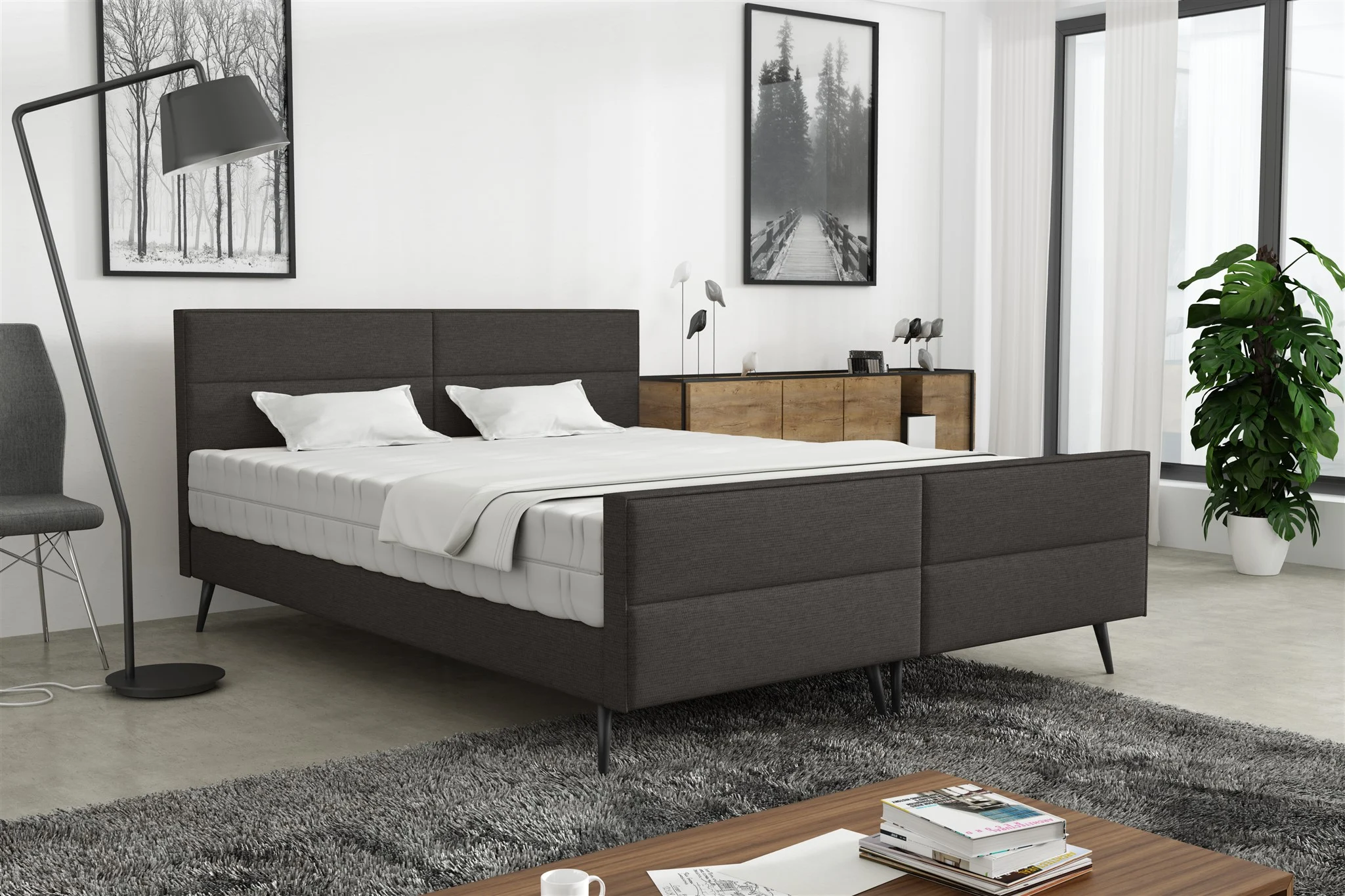 Polsterbett Doppelbett CREMONA 140x200cm Komplettset Stoff Gemma Anthrazit - Fun Möbel