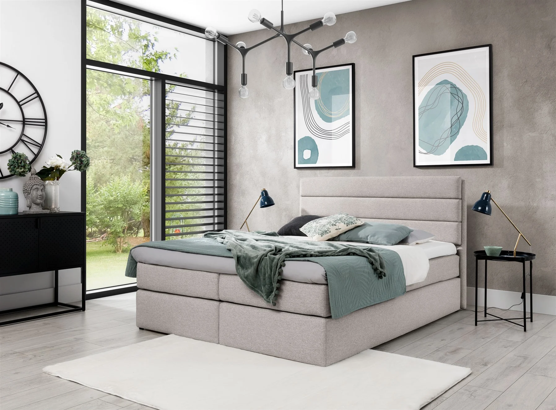 Boxspringbett Schlafzimmerbett Bett DAVINO DELUX Stoff Beige 120x200cm - Fun-Möbel