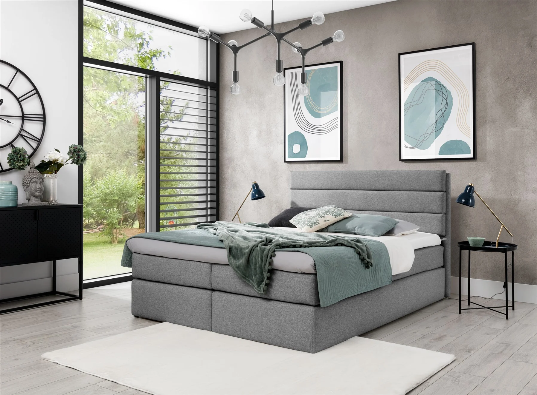 Boxspringbett Schlafzimmerbett Bett DAVINO DELUX Stoff Grau 120x200cm - Fun-Möbel