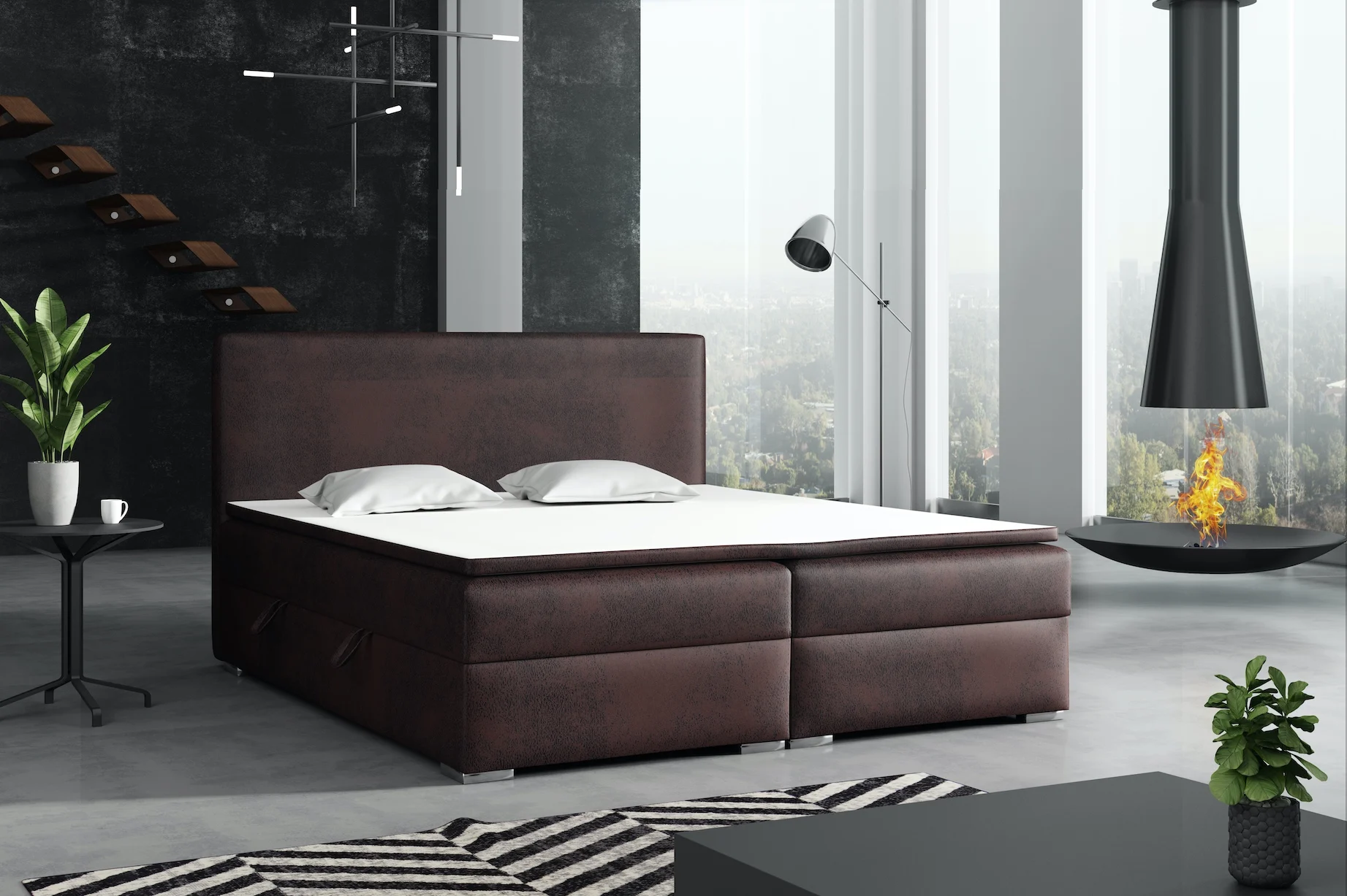 Boxspringbett Schlafzimmerbett DORIAN 200x200cm Vintage Dunkelbraun - Fun Moebel