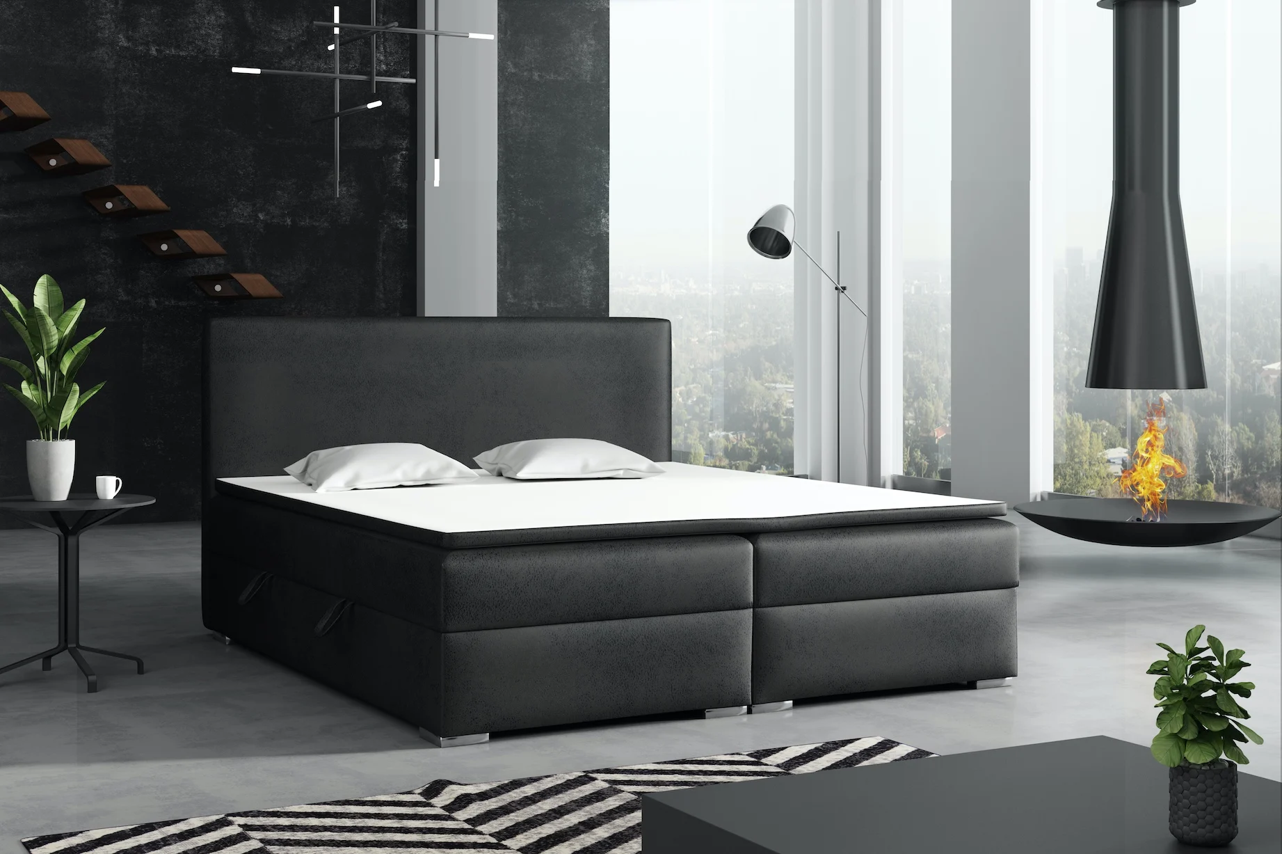 Boxspringbett Schlafzimmerbett DORIAN 200x200cm Vintage Schwarz - Fun Moebel