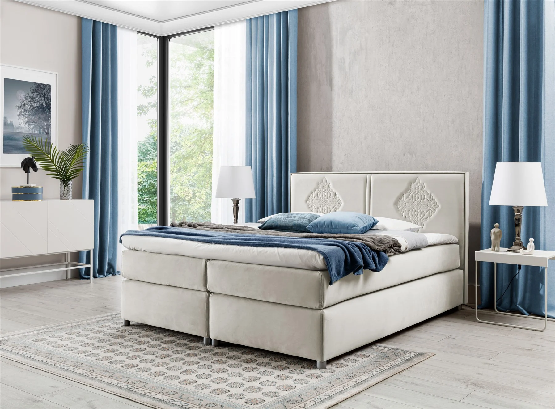 Boxspringbett Schlafzimmerbett Bett DAMIANO DELUX Stoff Beige 120x200cm - Fun-Möbel