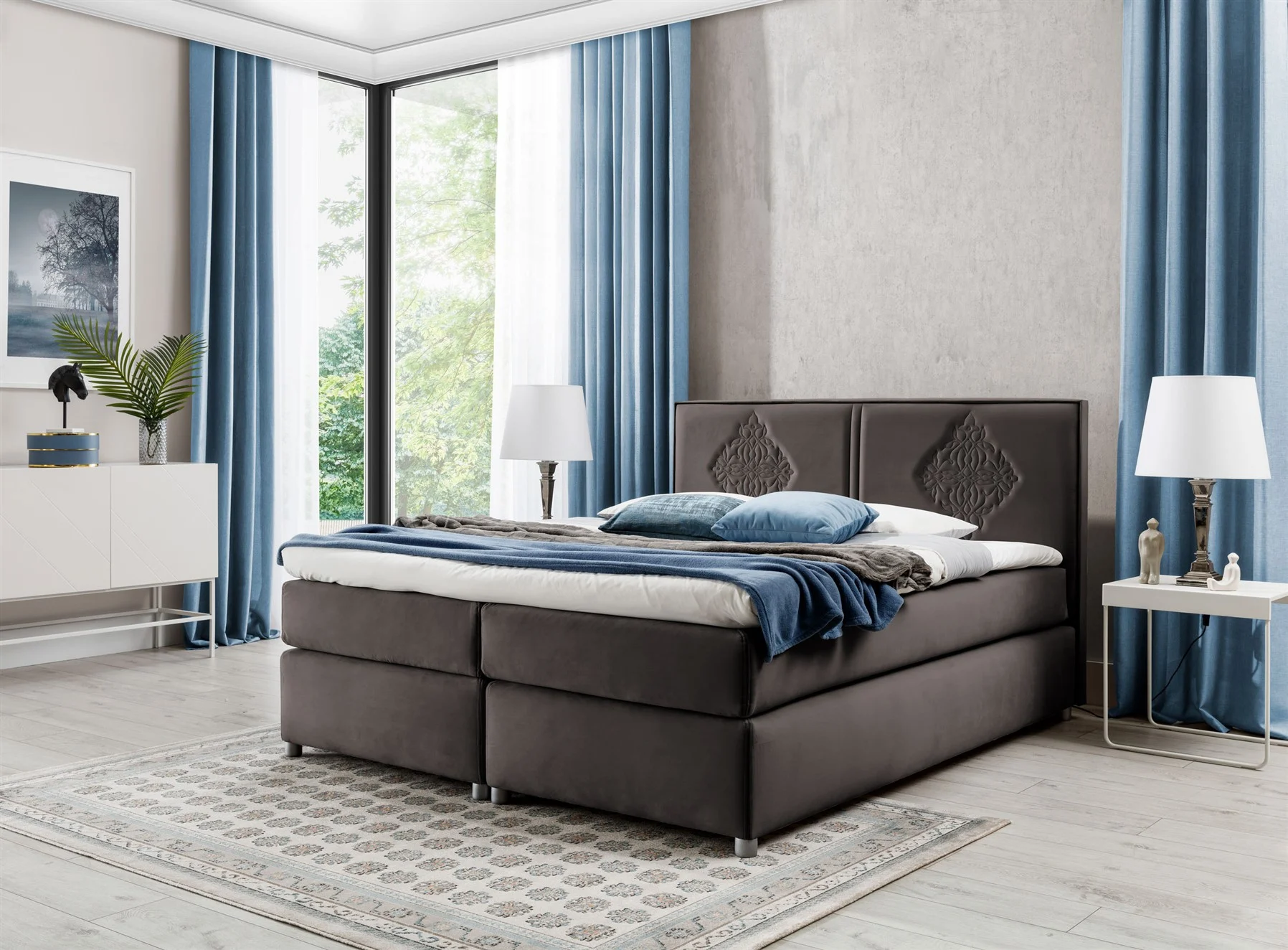 Boxspringbett Schlafzimmerbett Bett DAMIANO DELUX Stoff Braun 120x200cm - Fun-Möbel