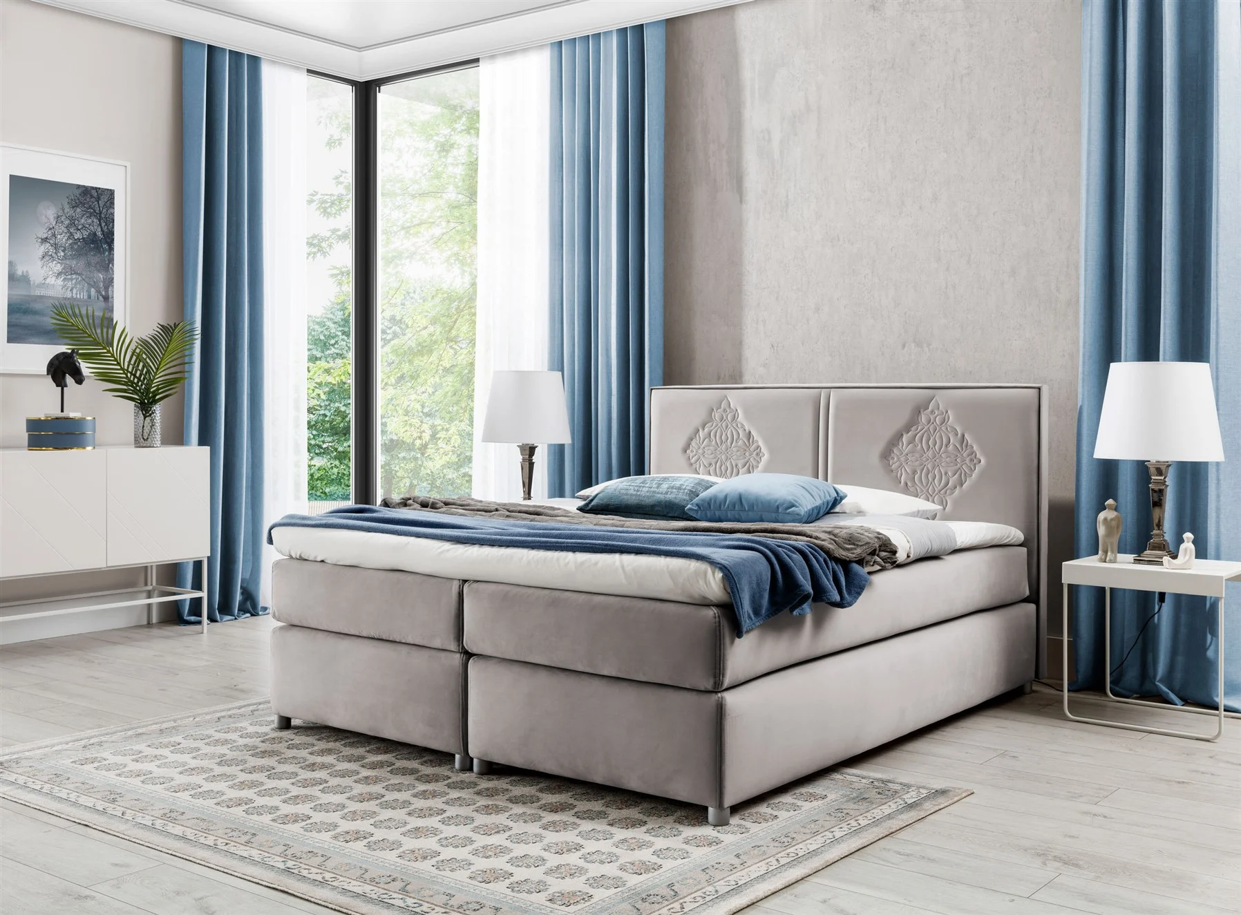 Boxspringbett Schlafzimmerbett Bett DAMIANO DELUX Stoff Cappuccino 180x200cm - Fun-Möbel