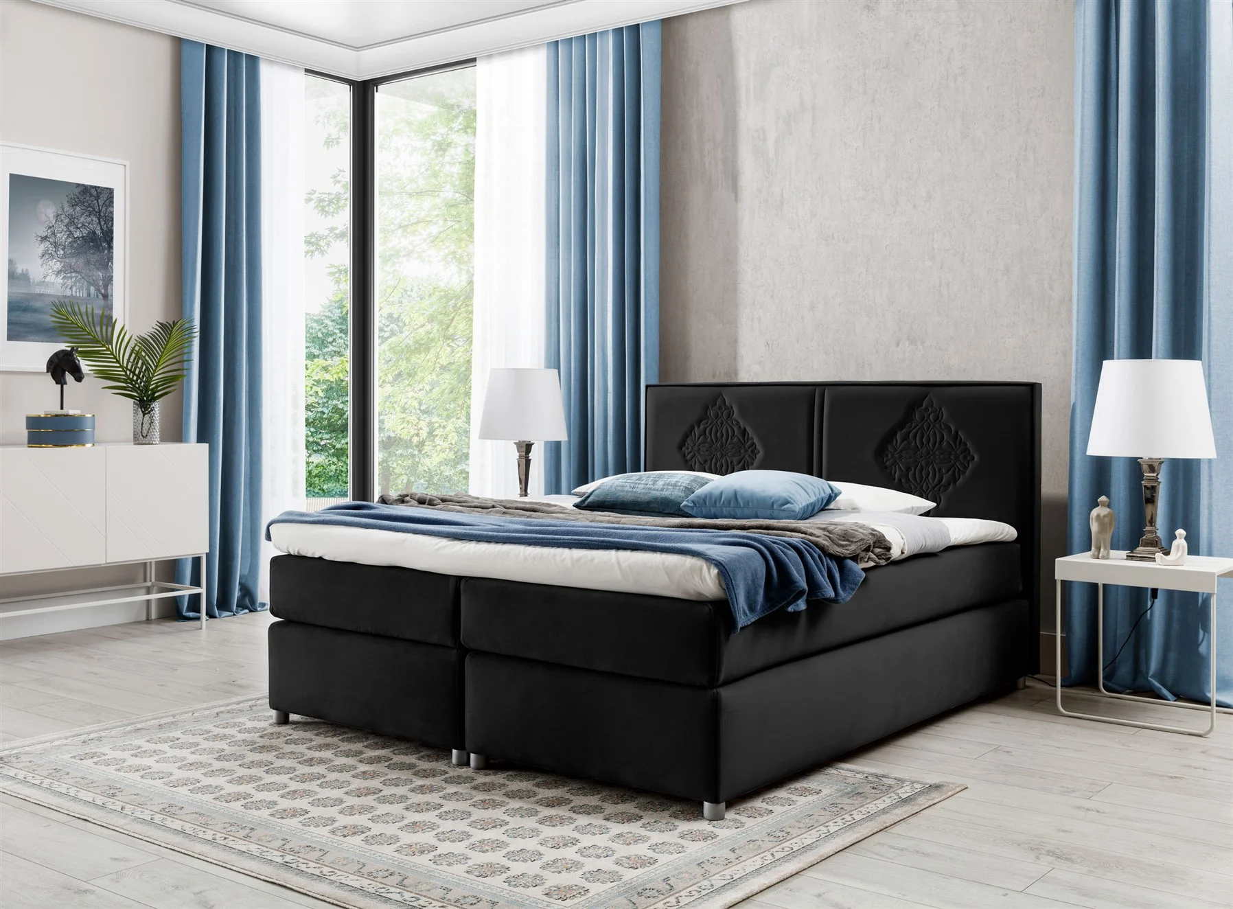 Boxspringbett Schlafzimmerbett Bett DAMIANO DELUX Stoff Schwarz 120x200cm - Fun-Möbel