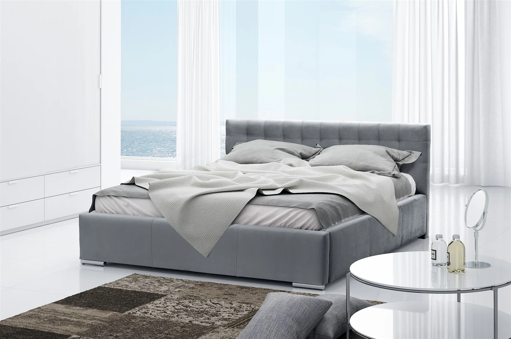 Polsterbett Doppelbett DAVE Komplettset Polyesterstoff Grau 180x200cm - Fun Möbel