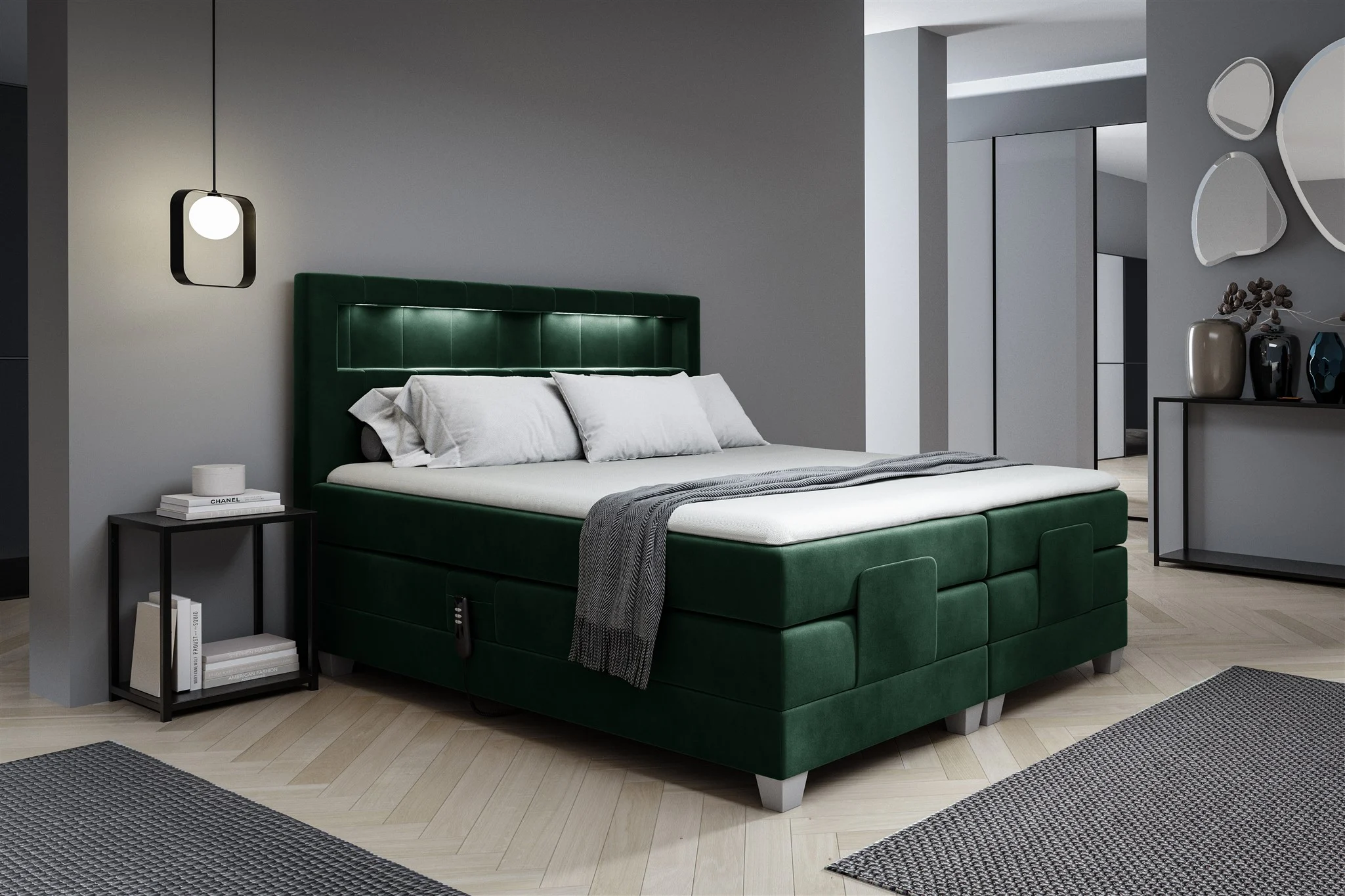 Boxspringbett Elektrisch Bett DAVIDE 120x200cm in Stoff Fresh Flaschengrün - Fun Möbel