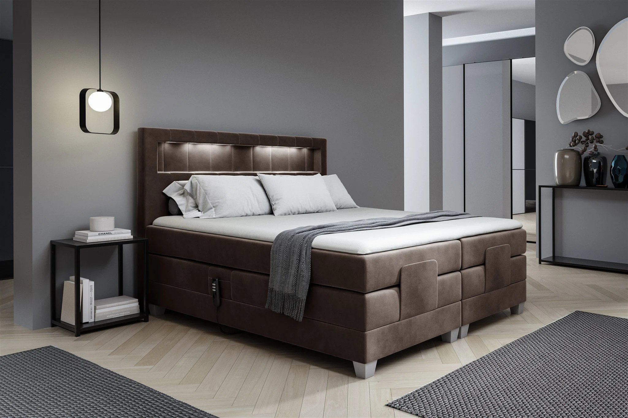 Boxspringbett Elektrisch Bett DAVIDE 140x200cm in Stoff Fresh Schokobraun - Fun Möbel