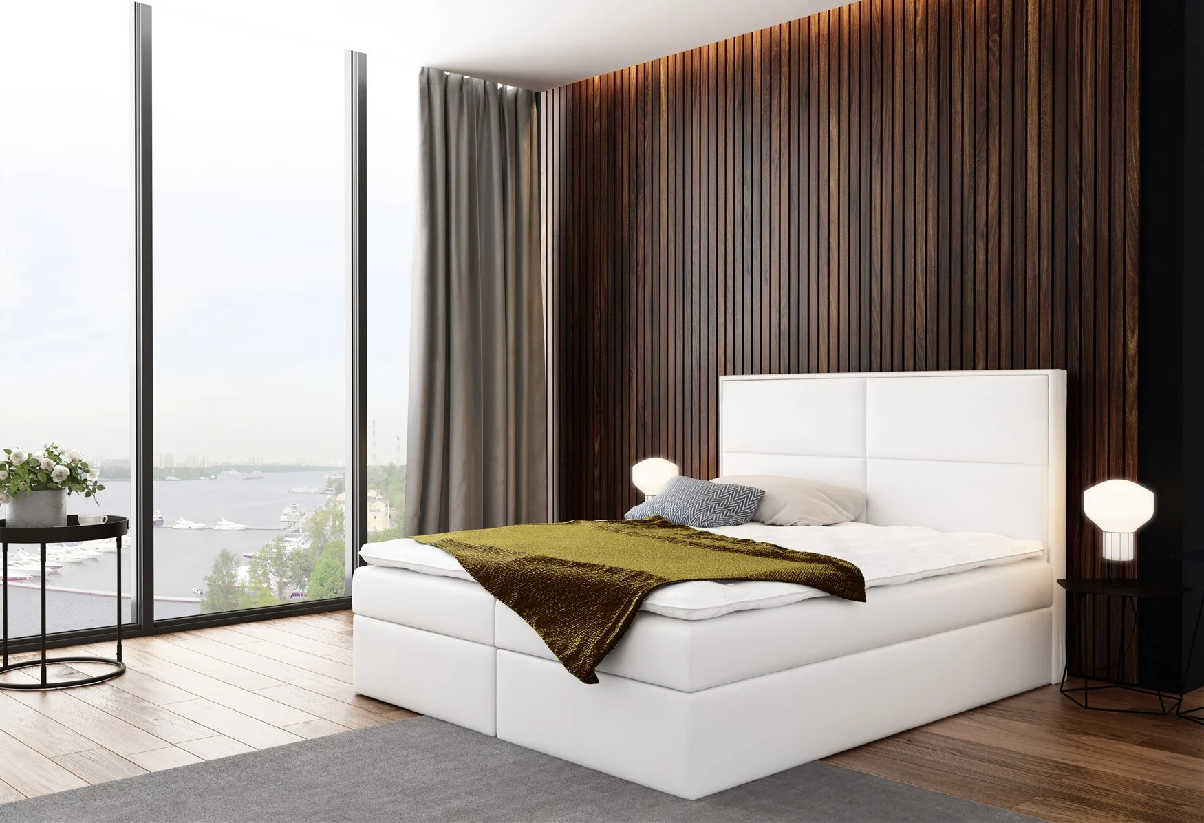 Boxspringbett Bett DERBI Kunstleder Weiss 200x200cm inkl.Bettkasten - Fun Moebel