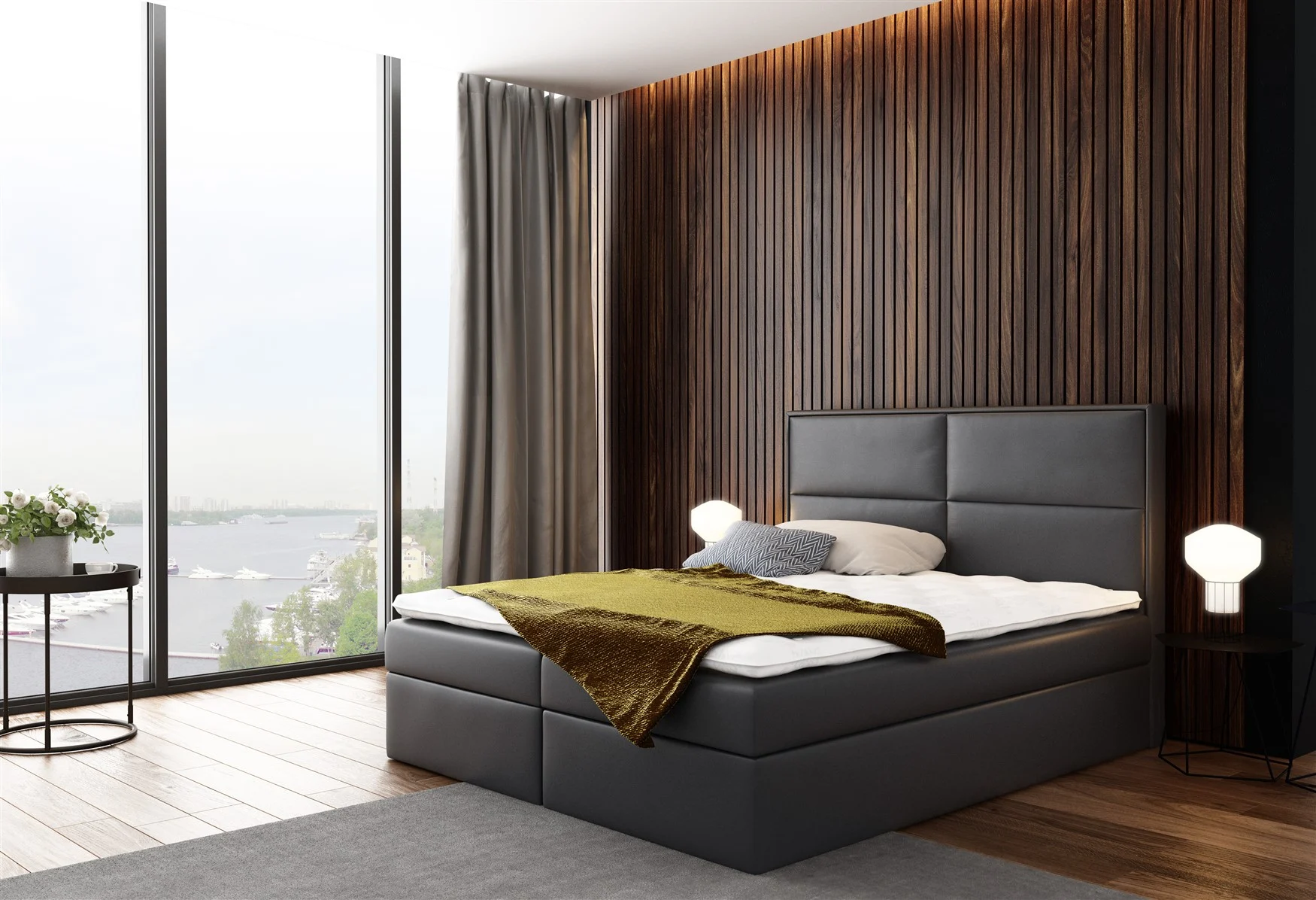 Boxspringbett Bett DERBI Kunstl.. Anthrazit 160x200cm inkl.Bettkasten - Fun Moebel