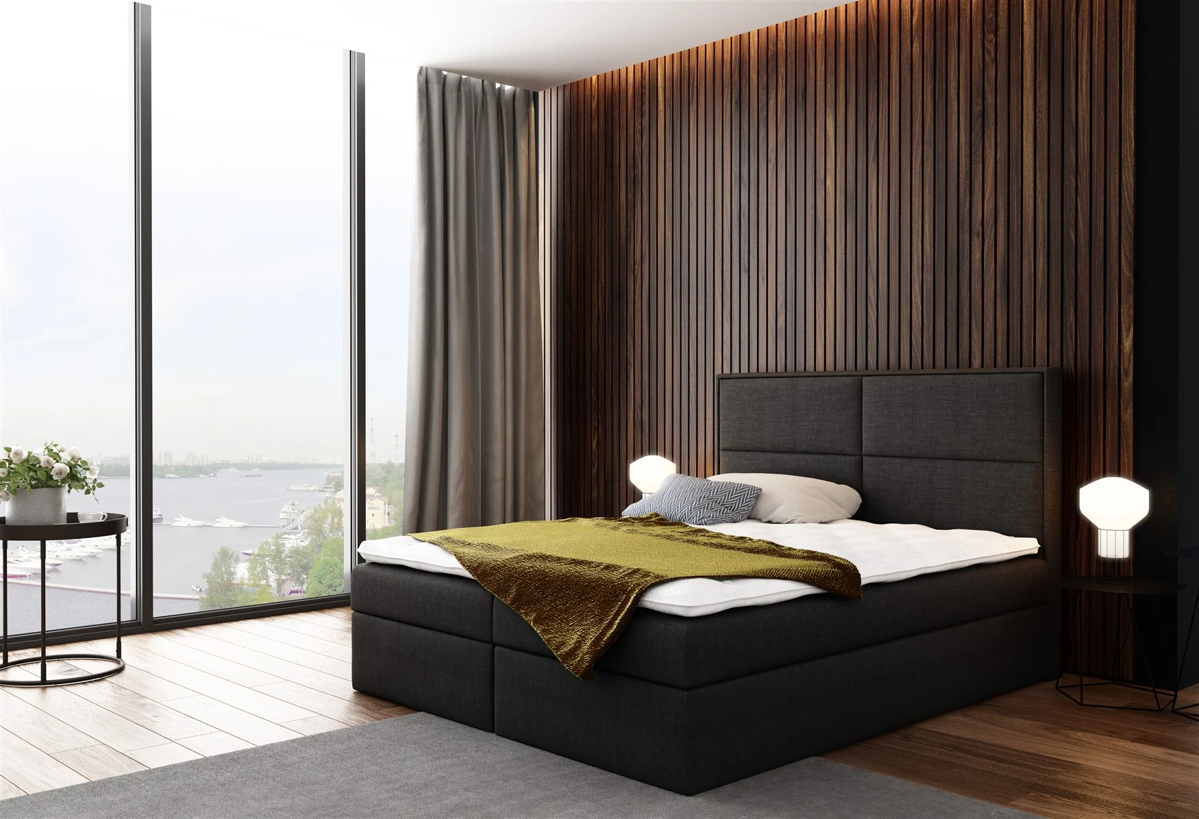 Boxspringbett Bett DERBI Stoff Braun 120x200cm inkl.Bettkasten - Fun-Möbel