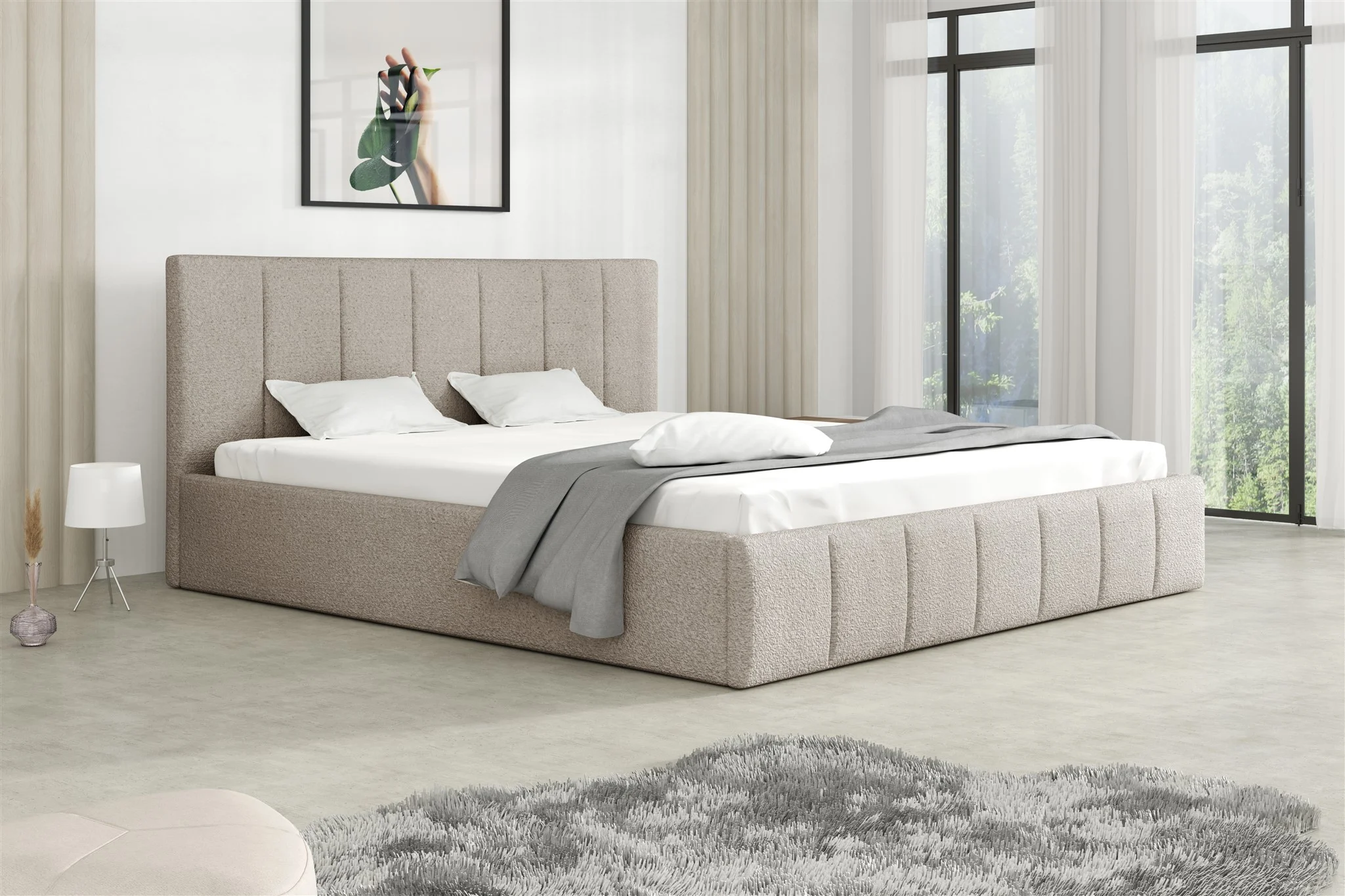 Polsterbett Doppelbett DETROIT 160x200cm Stoff Freya Cappuccino - Fun Möbel