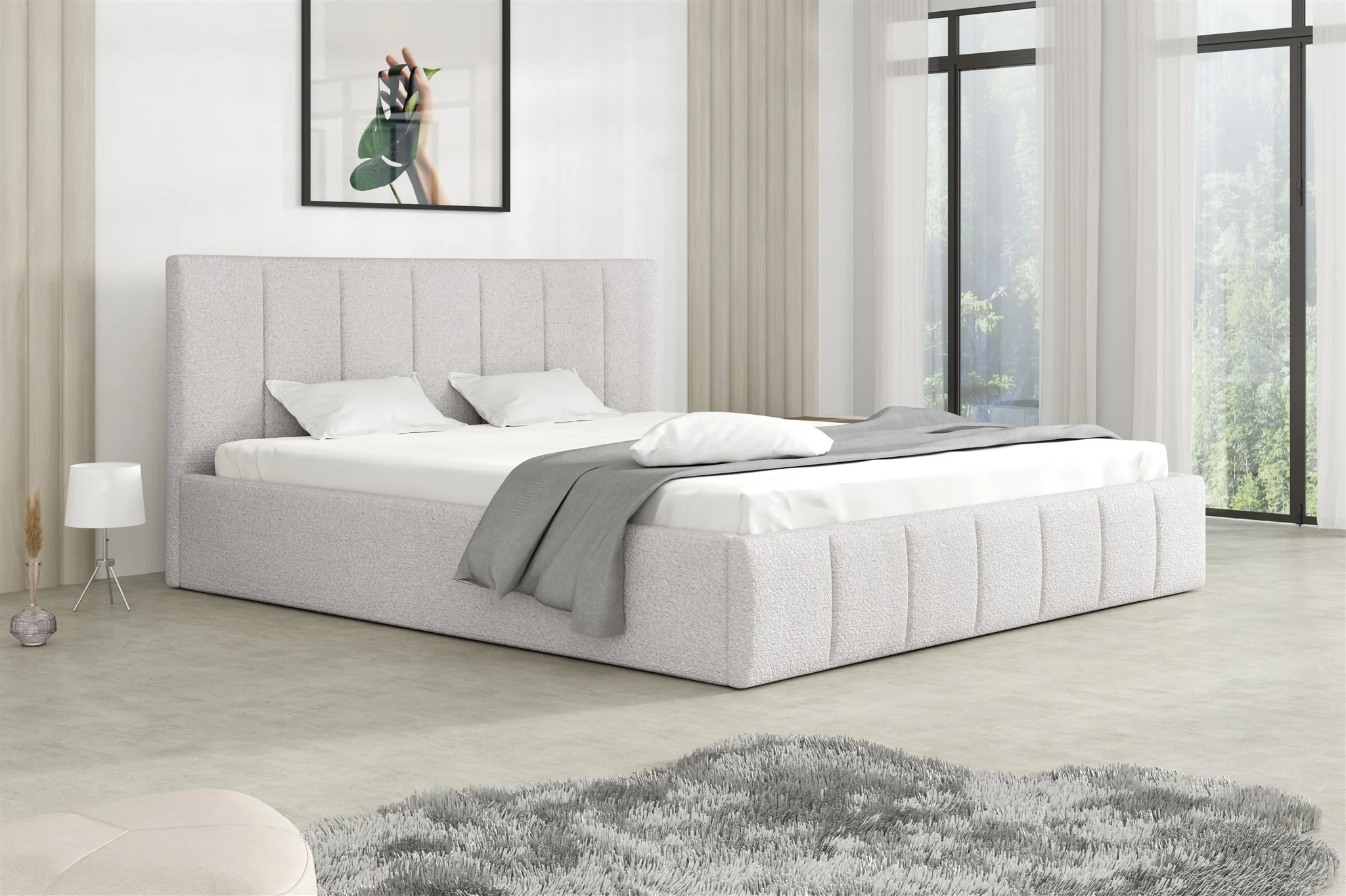 Polsterbett Doppelbett DETROIT 140x200cm Stoff Freya Hellgrau - Fun Möbel