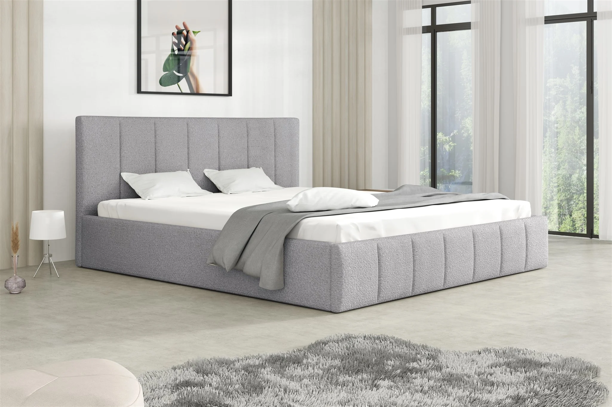Polsterbett Doppelbett DETROIT 120x200cm Stoff Freya Silbergrau - Fun Möbel