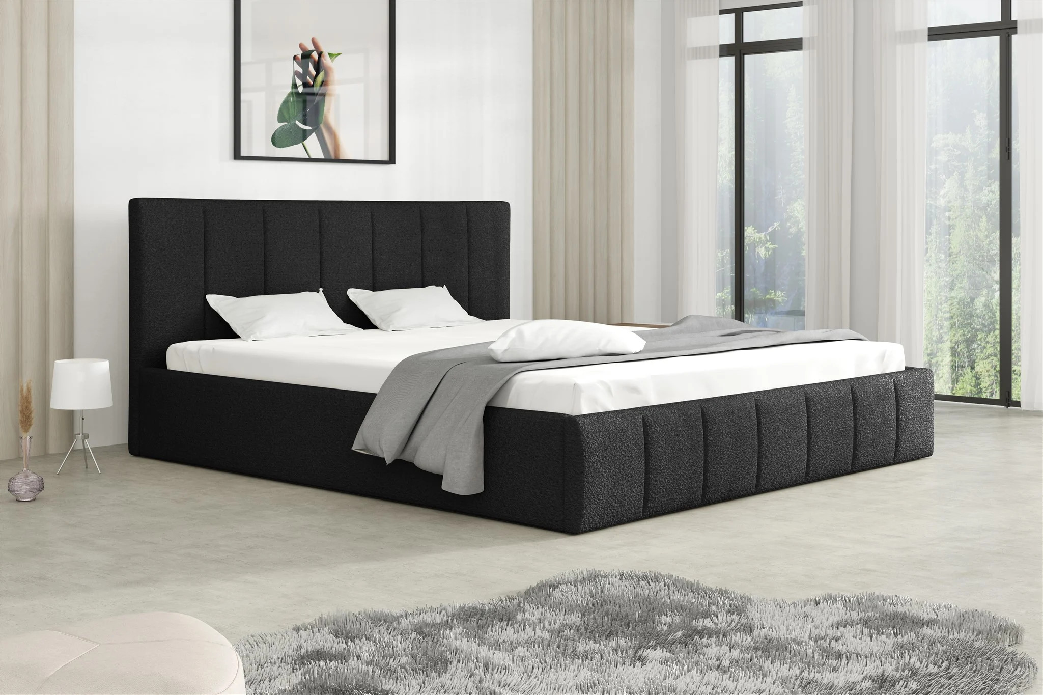 Polsterbett Doppelbett DETROIT 140x200cm Stoff Freya Schwarz - Fun Möbel