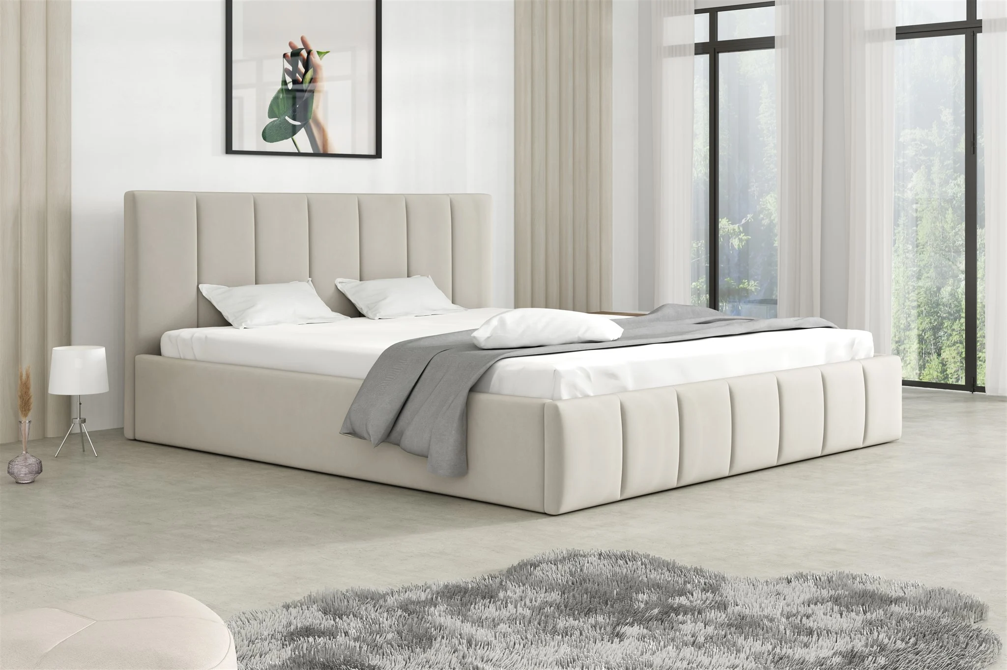 Polsterbett Doppelbett DETROIT 160x200cm Stoff Magic Velvet Hellbeige - Fun Möbel