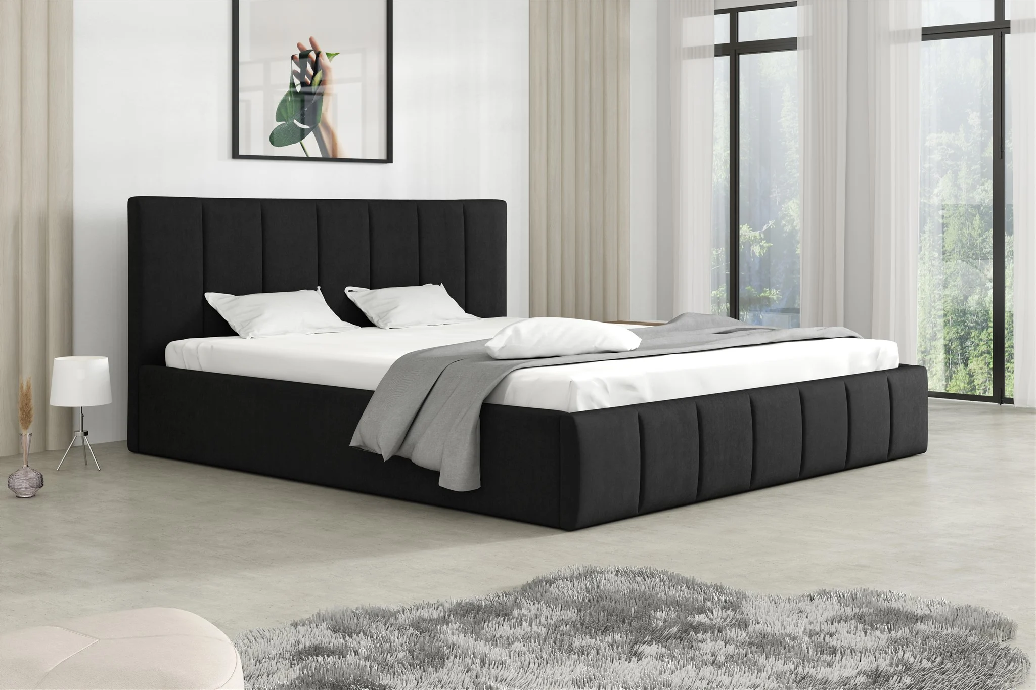 Polsterbett Doppelbett DETROIT 140x200cm Stoff Magic Velvet Schwarz - Fun Möbel