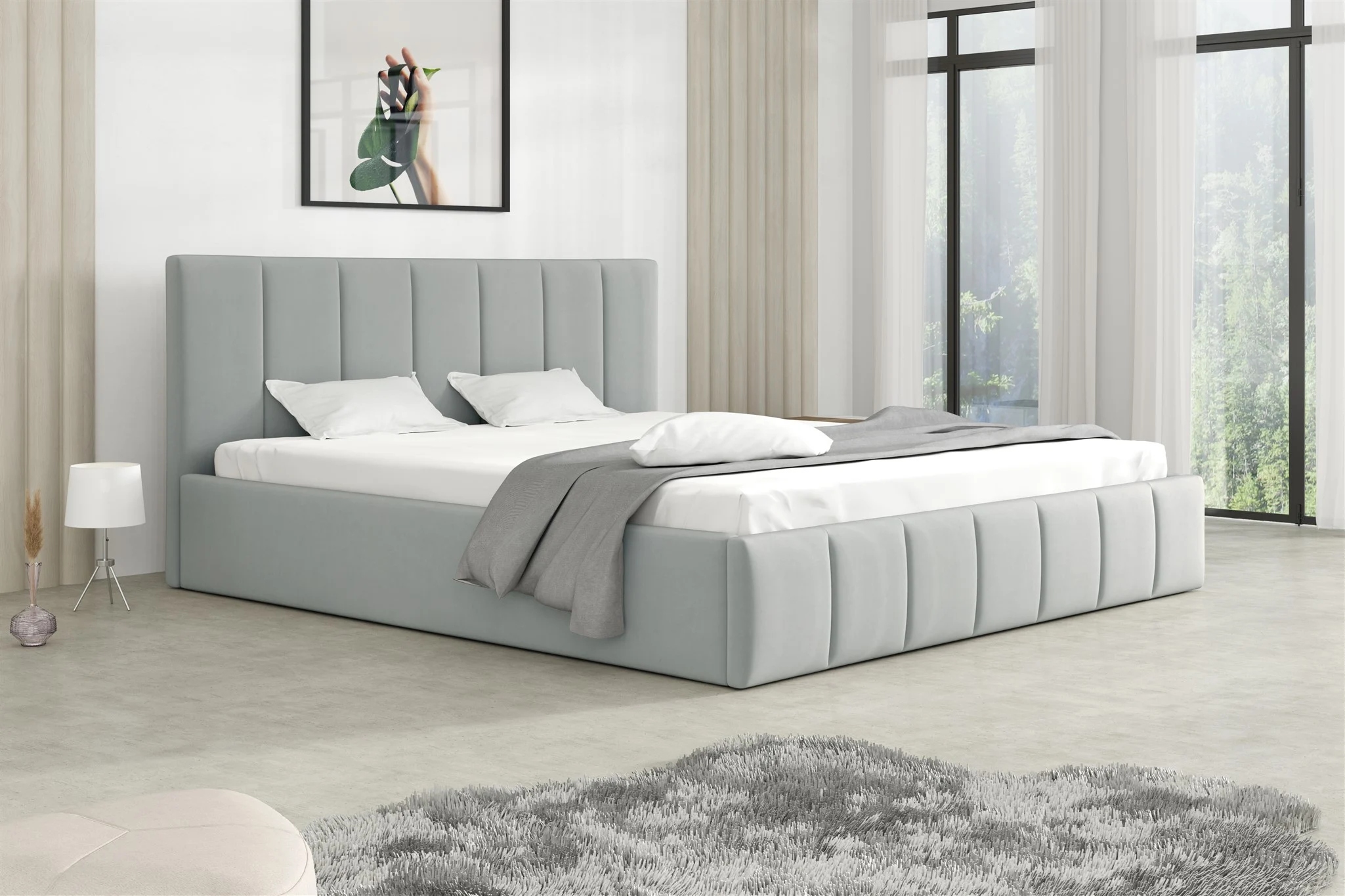 Polsterbett Doppelbett DETROIT 140x200cm Stoff Magic Velvet Hellgrau - Fun Möbel
